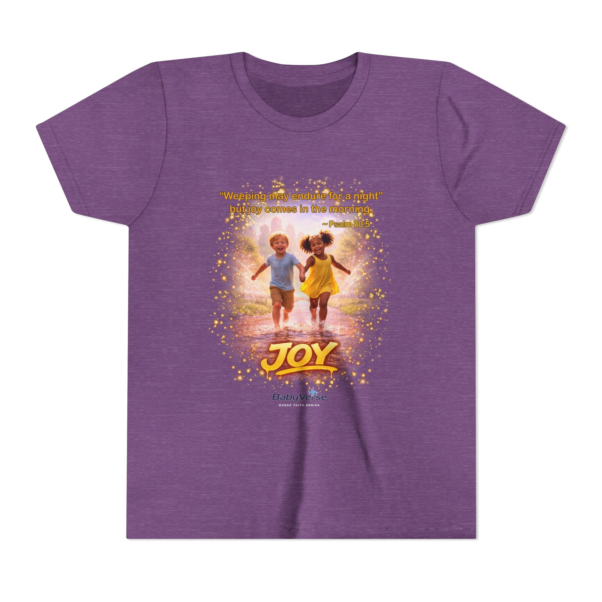 Youth Christian T-Shirt “Joy” | Psalm 30:5 Faith Kids Shirt | Inspirational Bible Verse Youth Tee