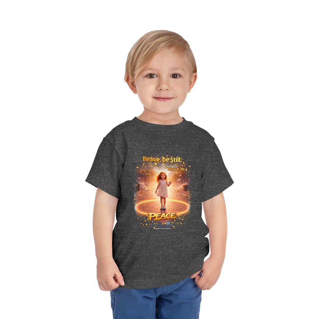 Toddler Tee — “Peace, Be Still” Inspirational Christian Tee | Mark 4:39 Bible Verse Faith Shirt for Kids