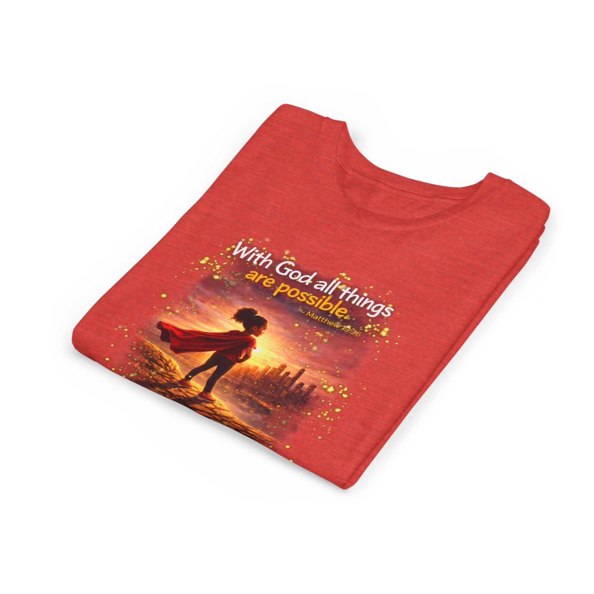 Youth Christian T-Shirt “Believe” | Matthew 19:26 Faith Kids Shirt | Inspirational Bible Verse Youth Tee