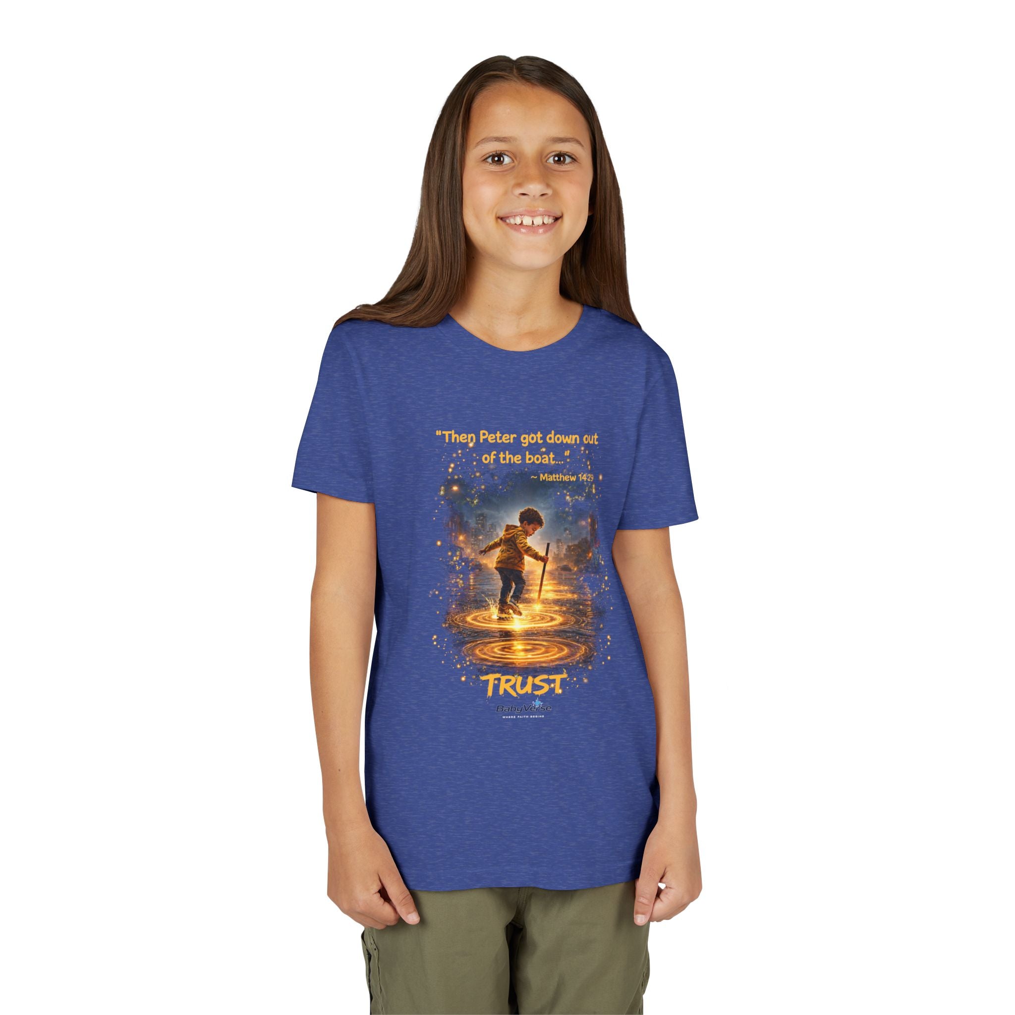 Youth Christian T-Shirt “Trust” | Matthew 14:29 Faith Kids Shirt | Inspirational Youth Tee