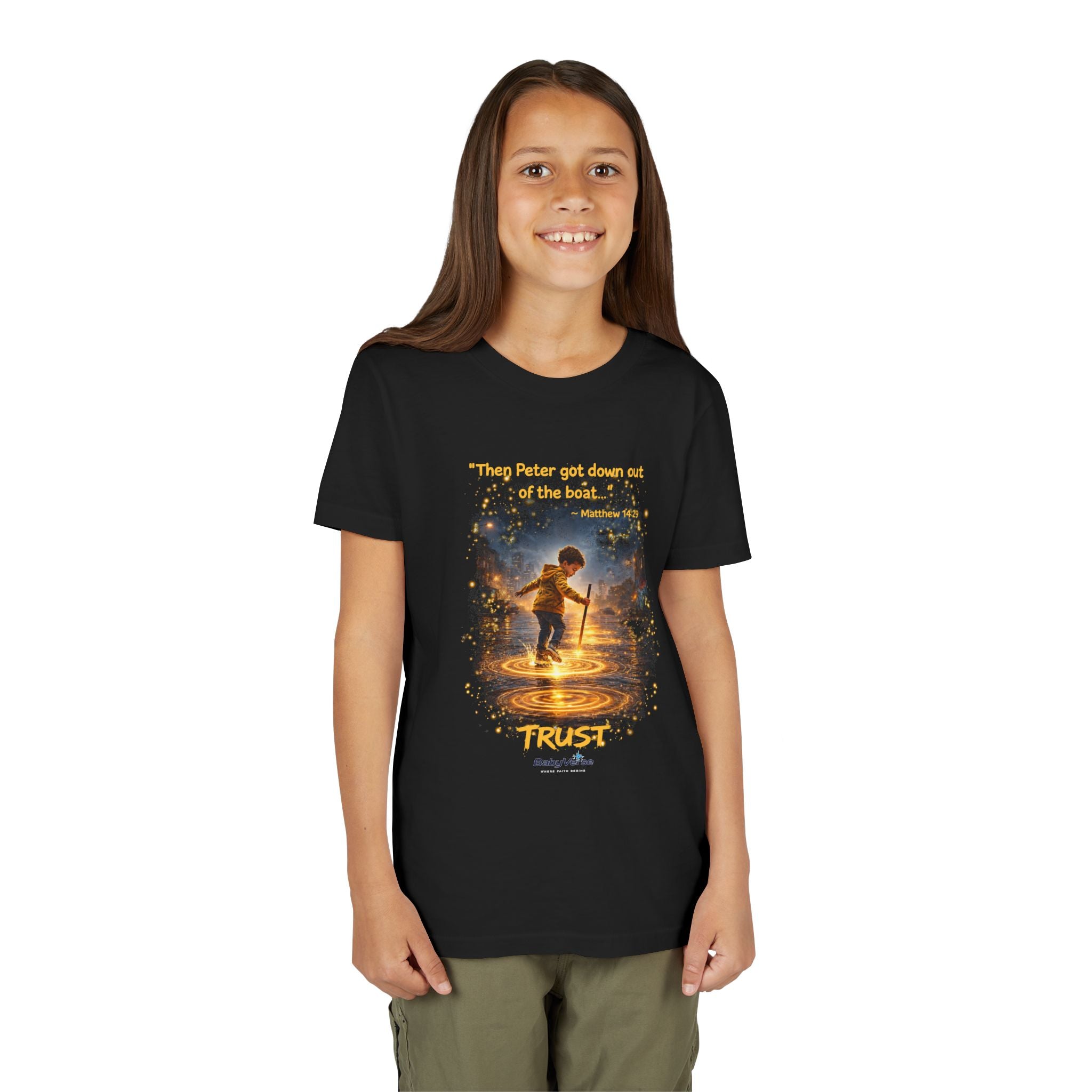 Youth Christian T-Shirt “Trust” | Matthew 14:29 Faith Kids Shirt | Inspirational Youth Tee