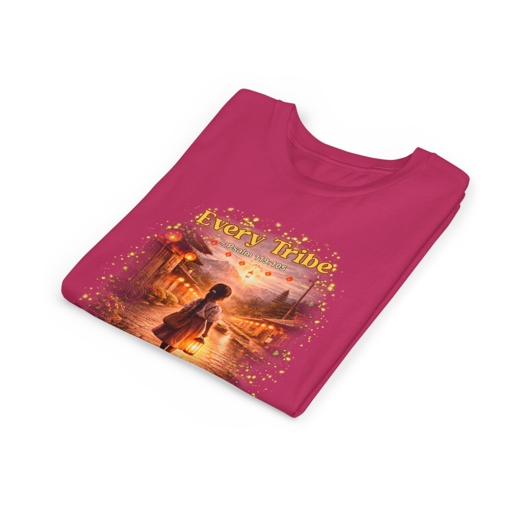Youth Christian T-Shirt “Light Lives Here” | Psalm 119:105 Faith Kids Shirt | Inspirational Youth Tee