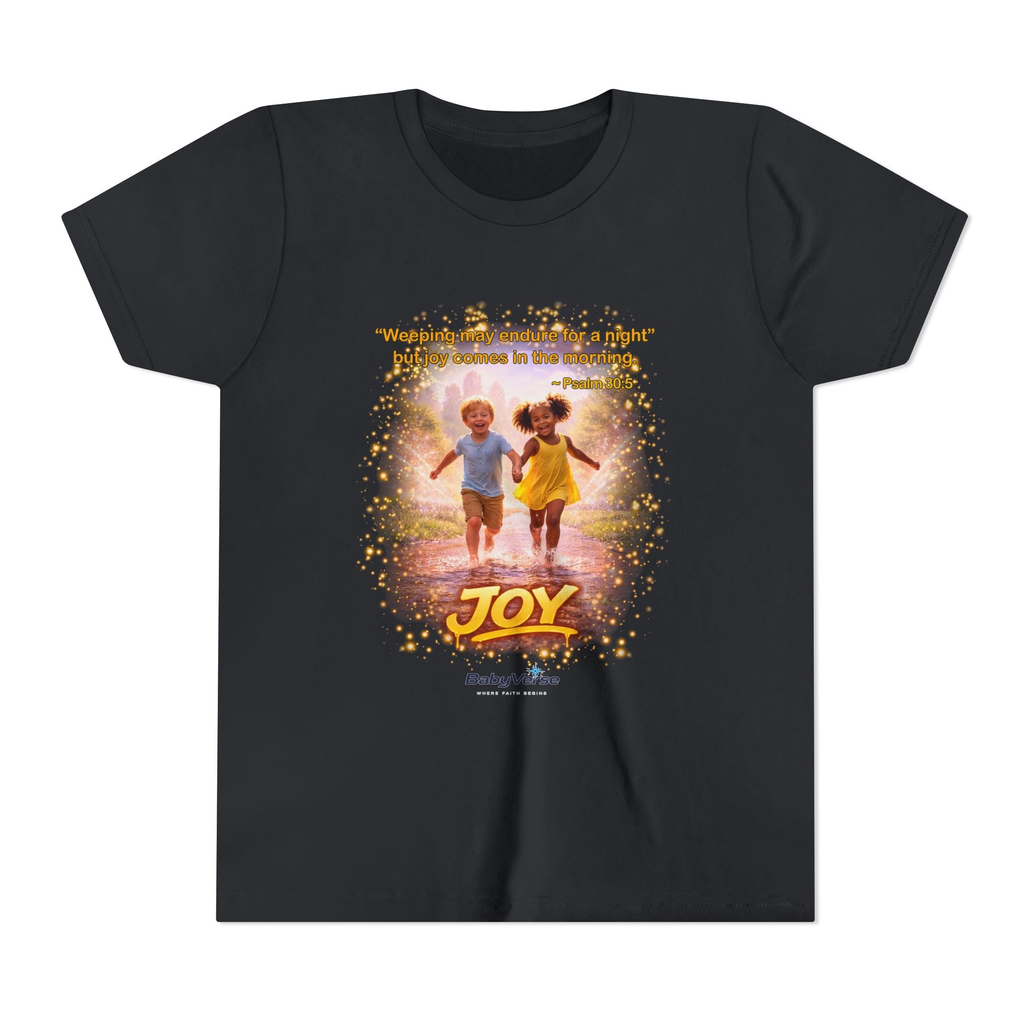 Youth Christian T-Shirt “Joy” | Psalm 30:5 Faith Kids Shirt | Inspirational Bible Verse Youth Tee