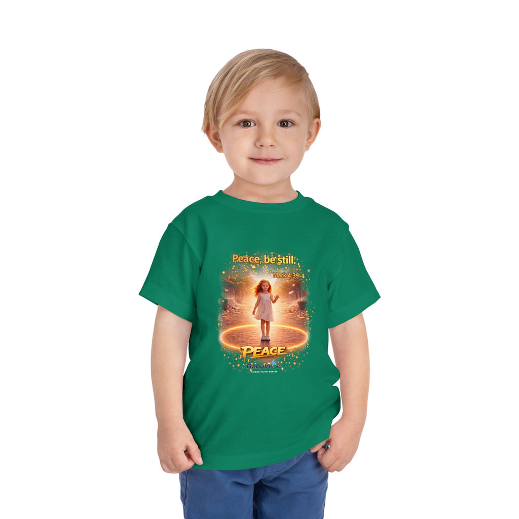 Toddler Tee — “Peace, Be Still” Inspirational Christian Tee | Mark 4:39 Bible Verse Faith Shirt for Kids