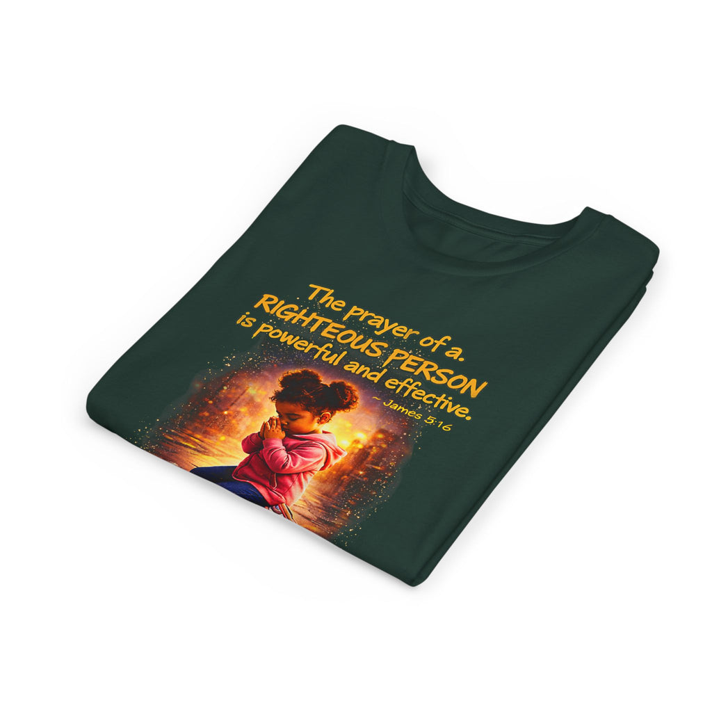 Youth Christian T-Shirt “Pray” | James 5:16 Faith Kids Shirt | Inspirational Youth Tee