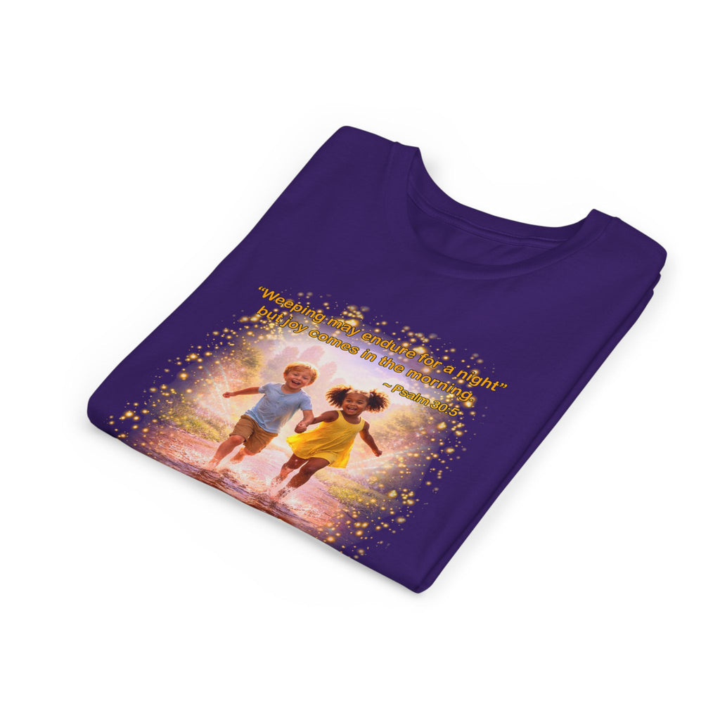 Youth Christian T-Shirt “Joy” | Psalm 30:5 Faith Kids Shirt | Inspirational Bible Verse Youth Tee