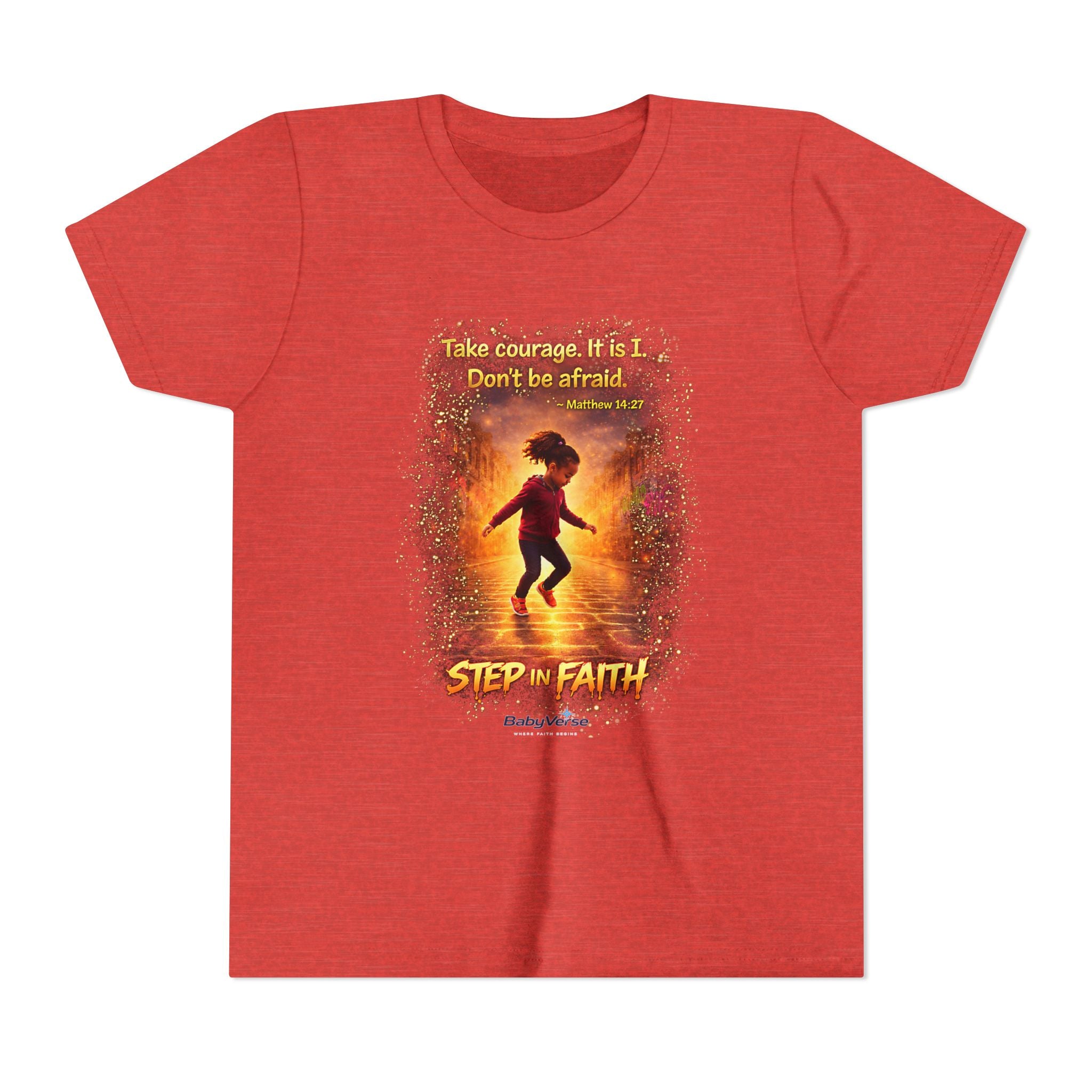 Youth Christian T-Shirt “Step in Faith” | Matthew 14:27 Kids Faith Shirt | Inspirational Bible Verse Youth Tee