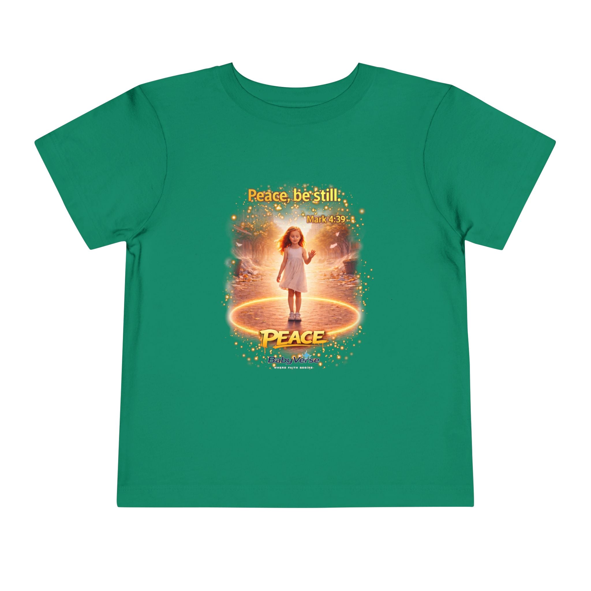 Toddler Tee — “Peace, Be Still” Inspirational Christian Tee | Mark 4:39 Bible Verse Faith Shirt for Kids