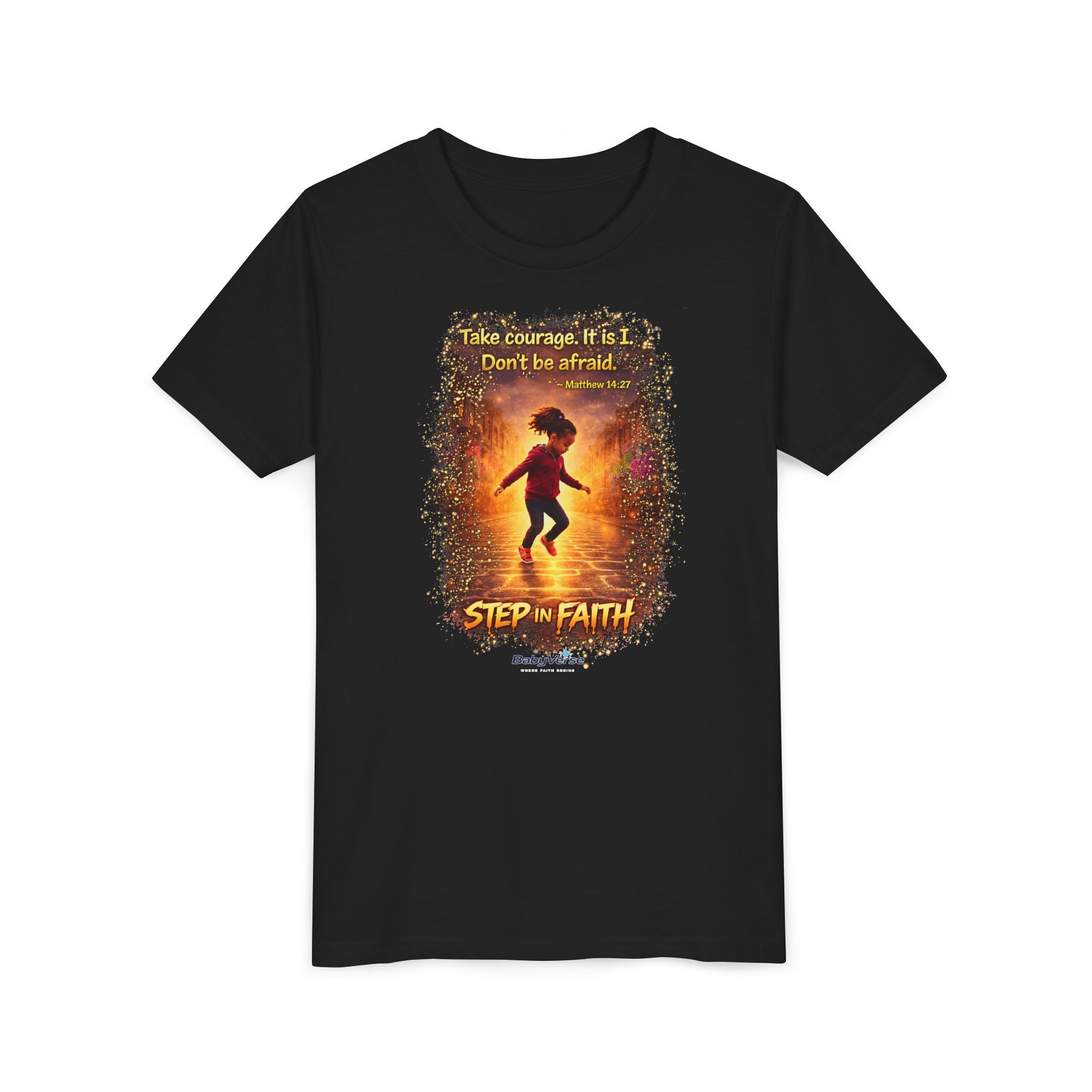 Youth Tee - 'Step Out in Faith' Inspirational Kids Christian Graphic Shirt