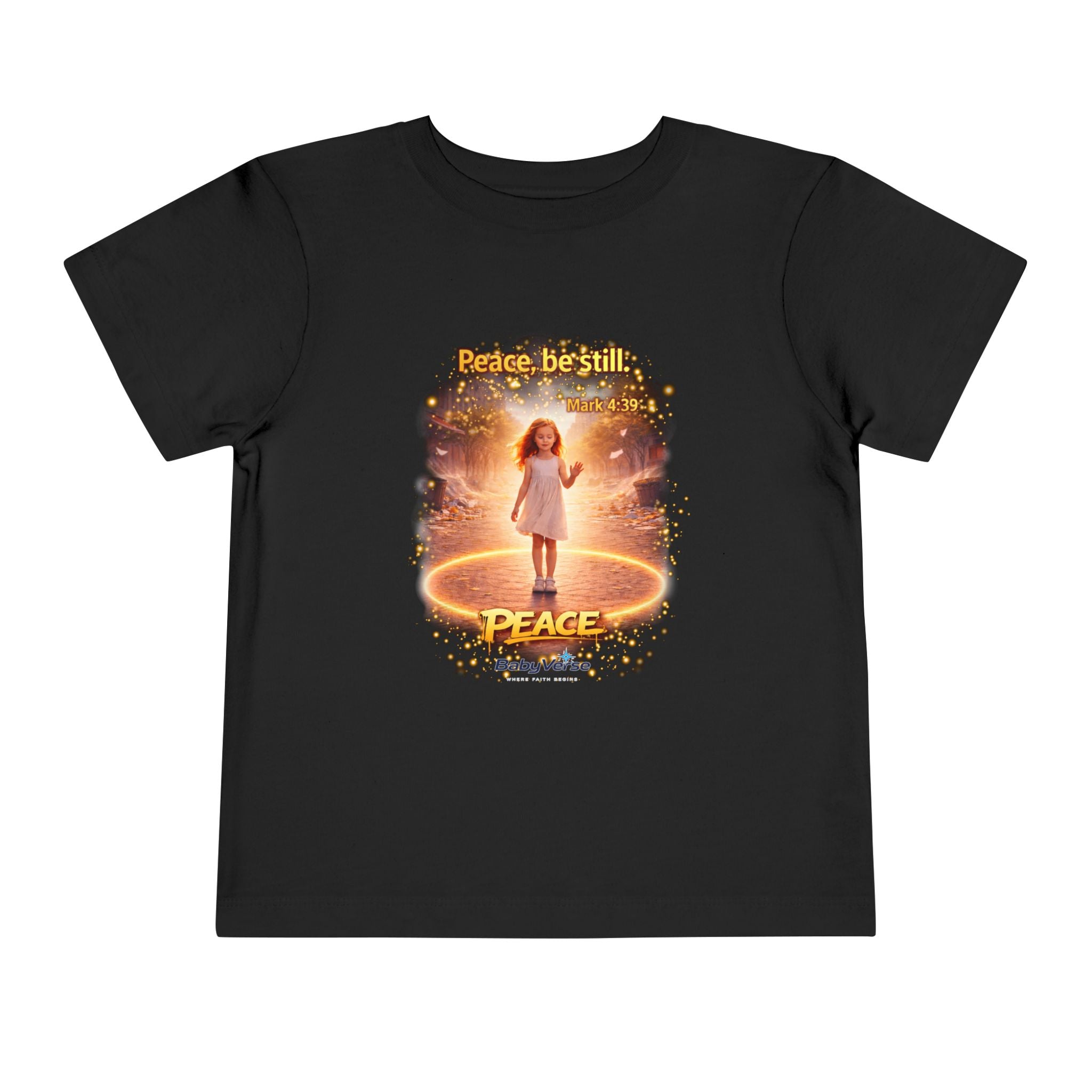 Toddler Tee — “Peace, Be Still” Inspirational Christian Tee | Mark 4:39 Bible Verse Faith Shirt for Kids