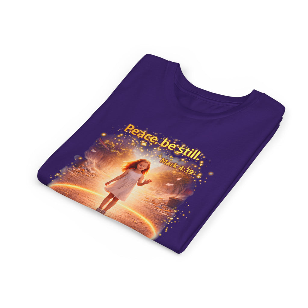 Youth Christian T-Shirt “Peace Be Still” | Mark 4:39 Kids Faith Shirt | Bible Verse Youth Tee