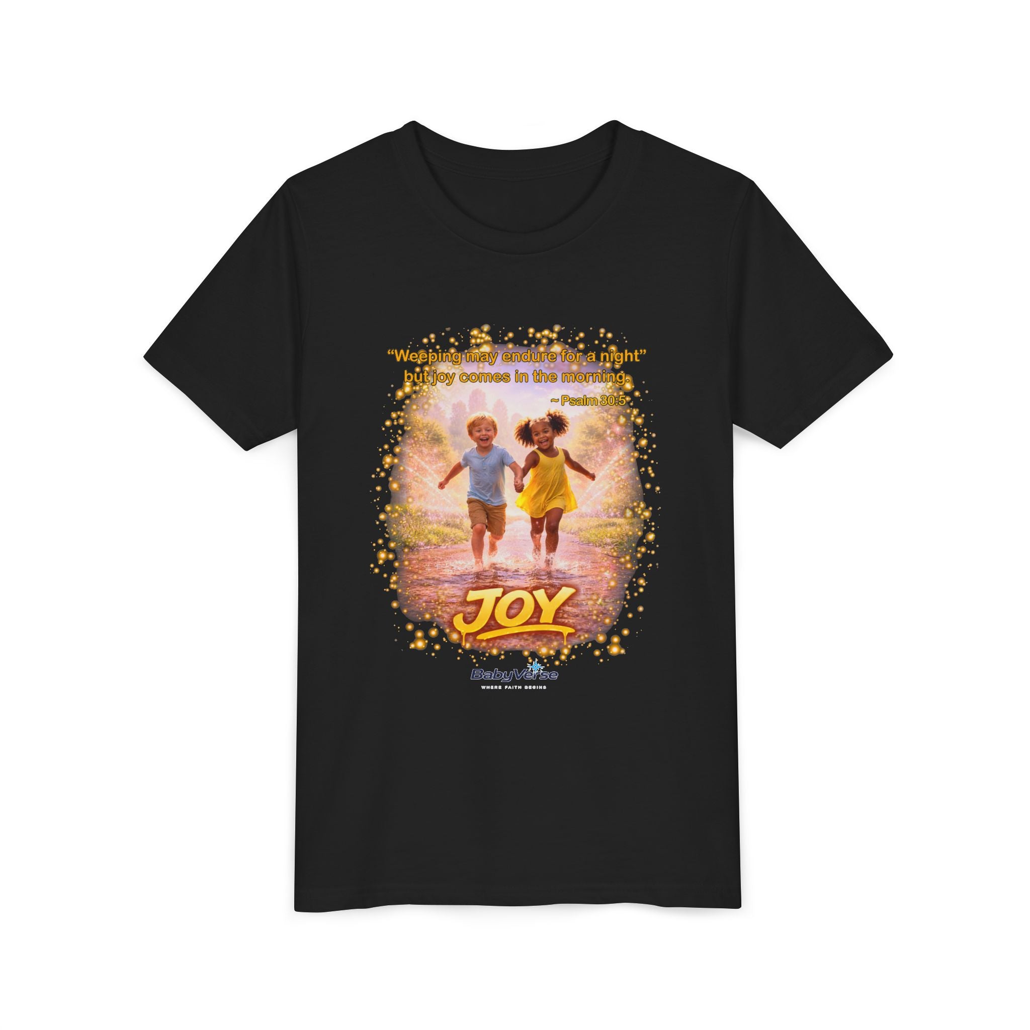 Youth Christian T-Shirt “Joy” | Psalm 30:5 Faith Kids Shirt | Inspirational Bible Verse Youth Tee