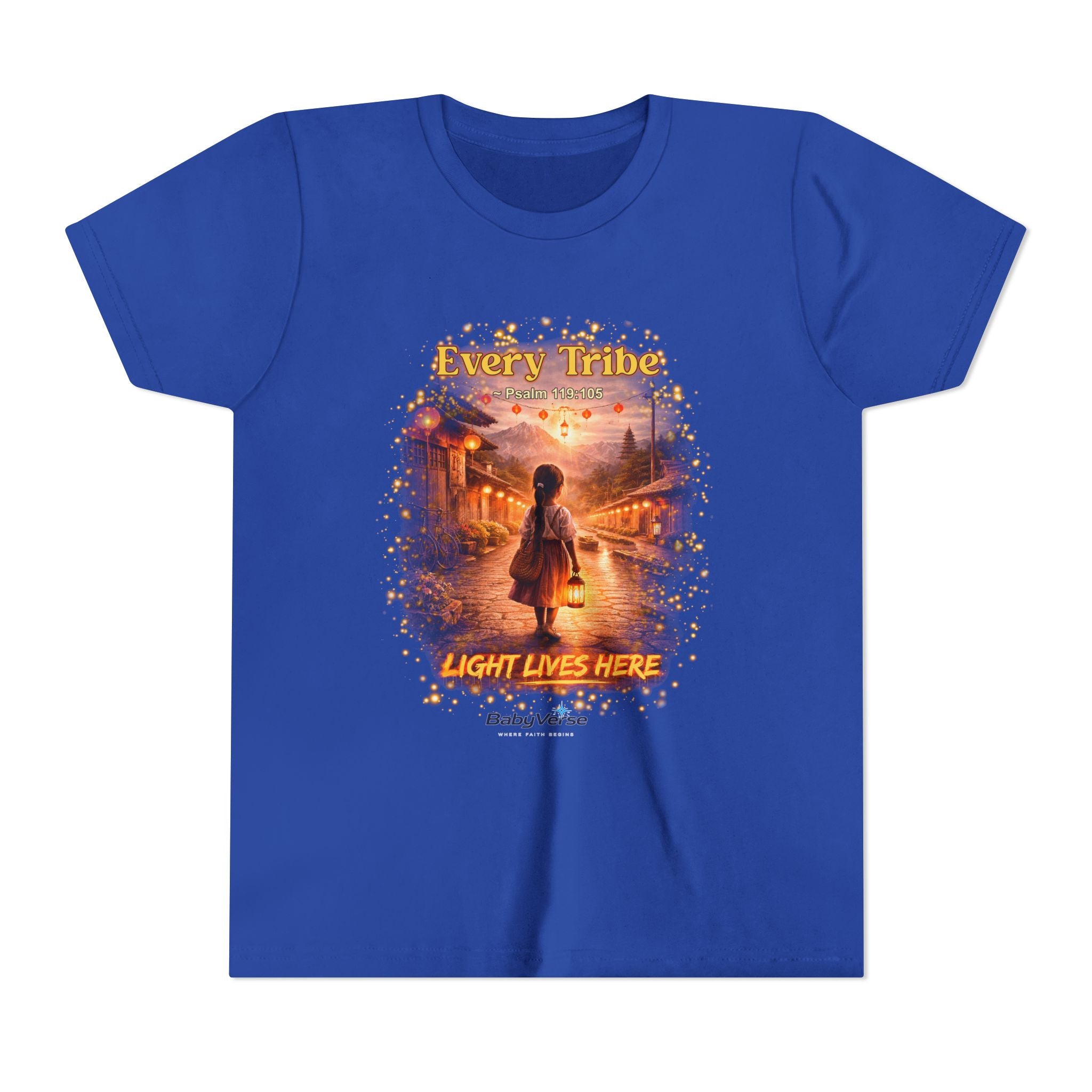 Youth Christian T-Shirt “Light Lives Here” | Psalm 119:105 Faith Kids Shirt | Inspirational Youth Tee