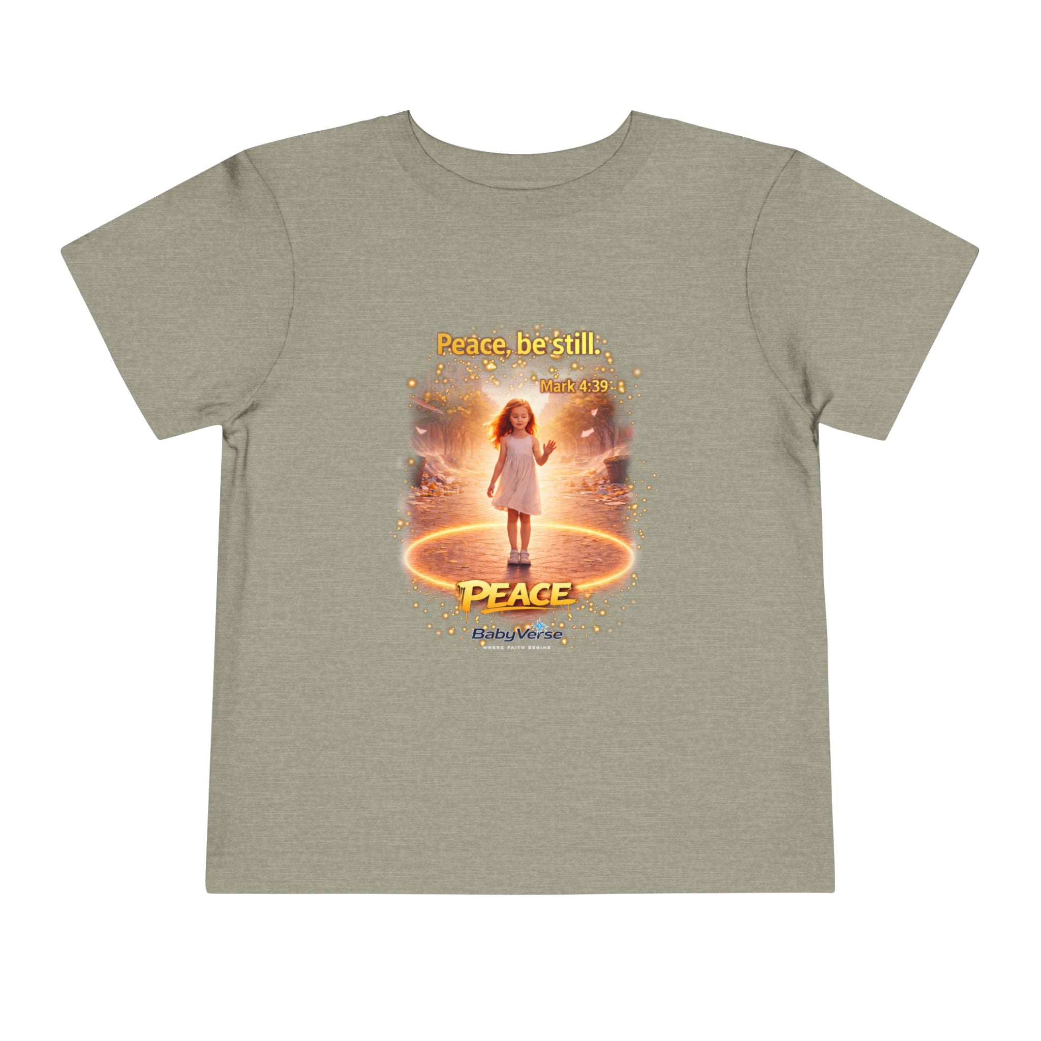 Toddler Tee — “Peace, Be Still” Inspirational Christian Tee | Mark 4:39 Bible Verse Faith Shirt for Kids