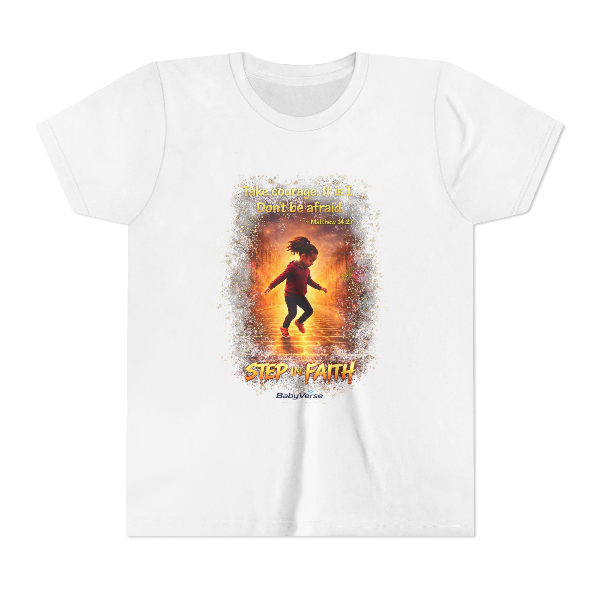 Youth Christian T-Shirt “Step in Faith” | Matthew 14:27 Kids Faith Shirt | Inspirational Bible Verse Youth Tee