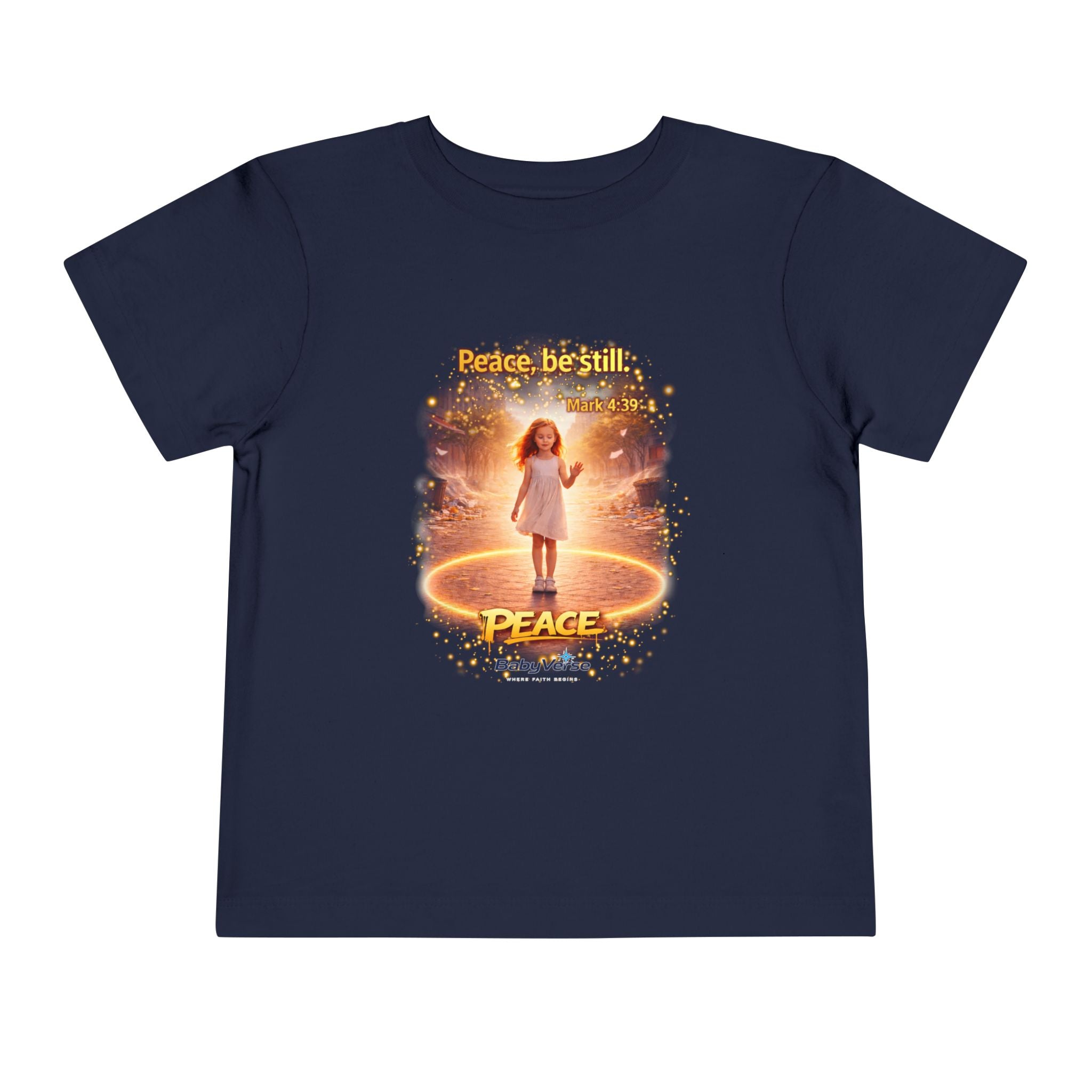 Toddler Tee — “Peace, Be Still” Inspirational Christian Tee | Mark 4:39 Bible Verse Faith Shirt for Kids