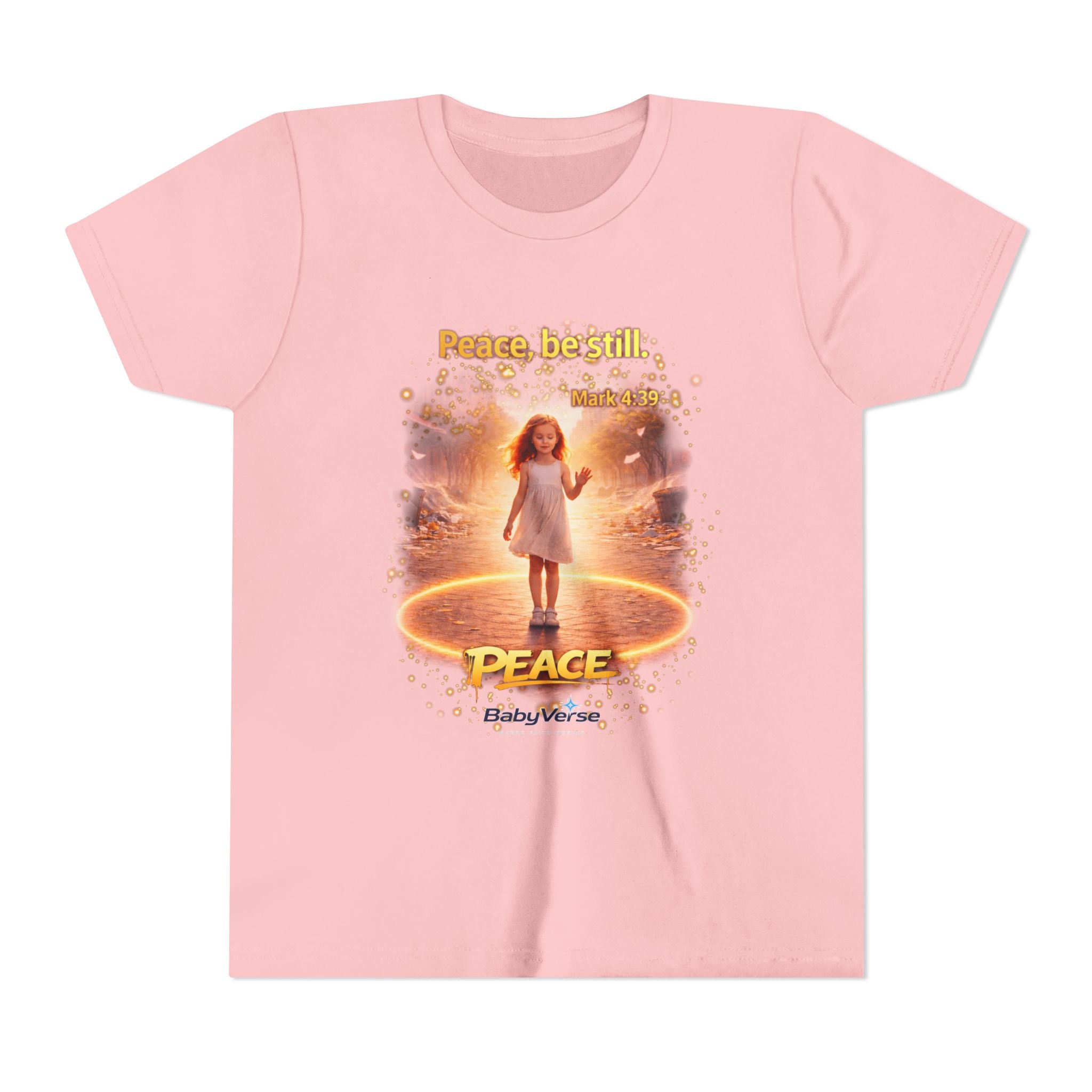 Youth Christian T-Shirt “Peace Be Still” | Mark 4:39 Kids Faith Shirt | Bible Verse Youth Tee