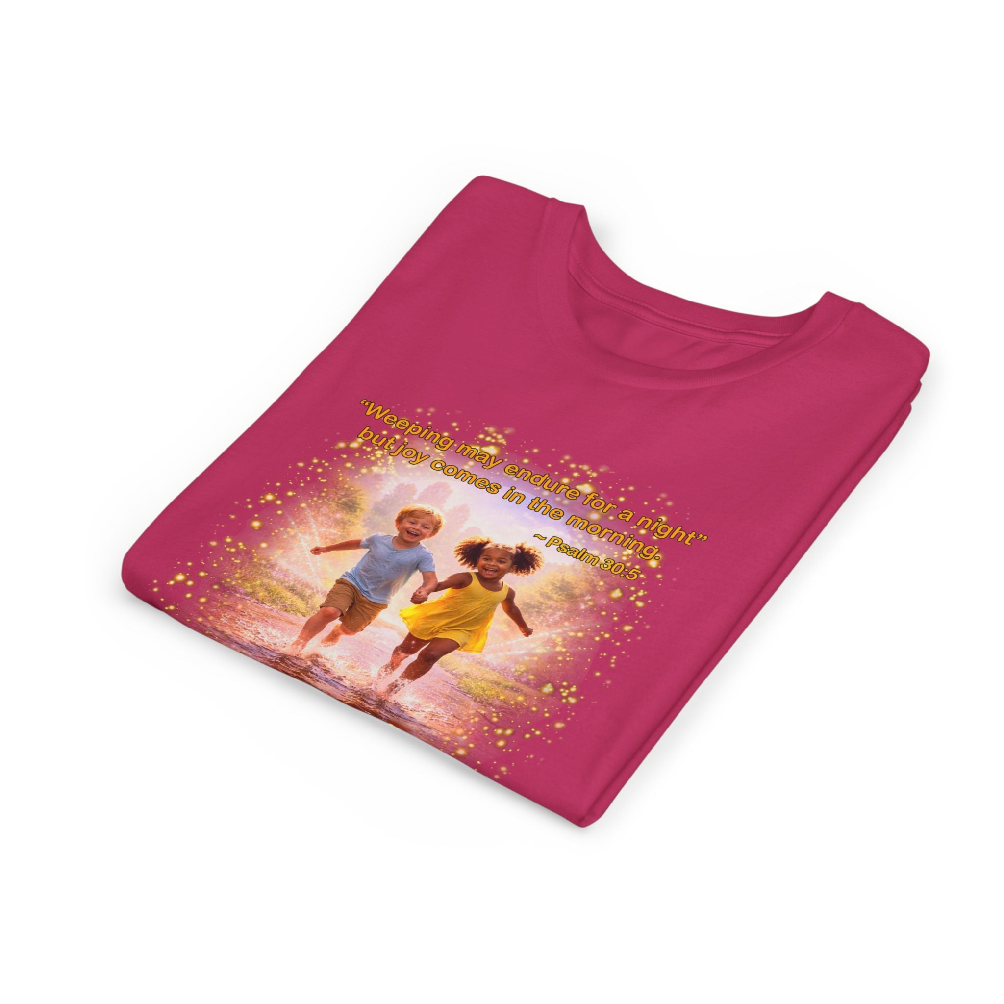 Youth Christian T-Shirt “Joy” | Psalm 30:5 Faith Kids Shirt | Inspirational Bible Verse Youth Tee