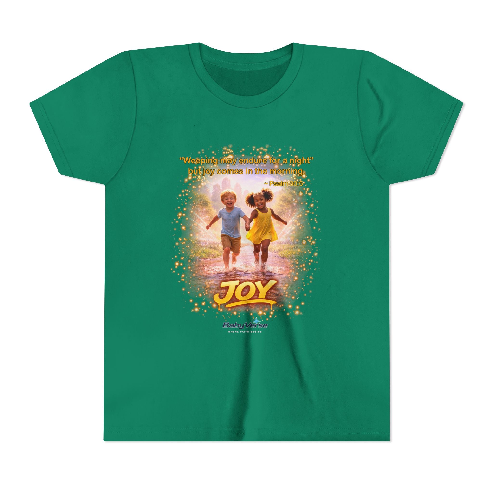 Youth Christian T-Shirt “Joy” | Psalm 30:5 Faith Kids Shirt | Inspirational Bible Verse Youth Tee