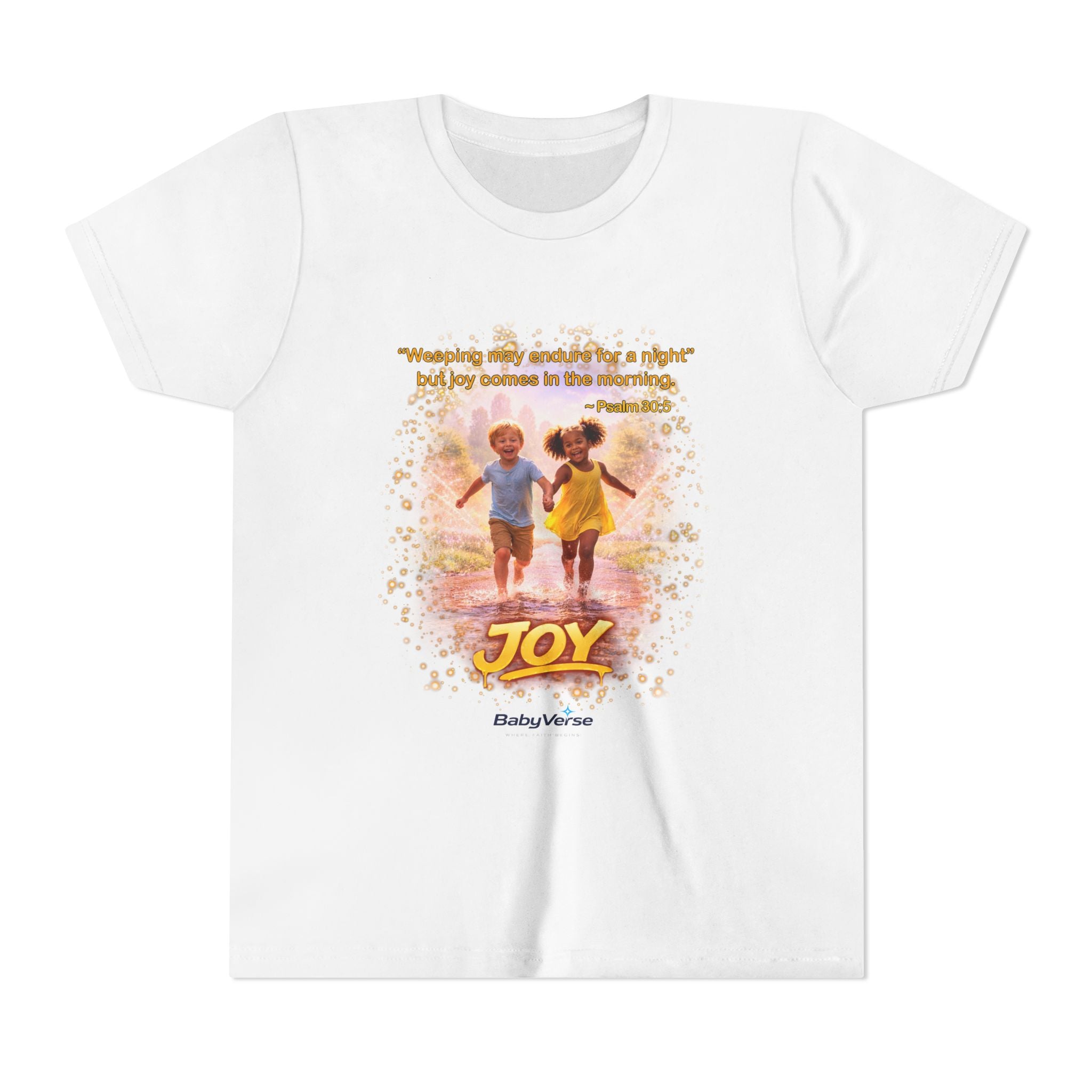 Youth Christian T-Shirt “Joy” | Psalm 30:5 Faith Kids Shirt | Inspirational Bible Verse Youth Tee