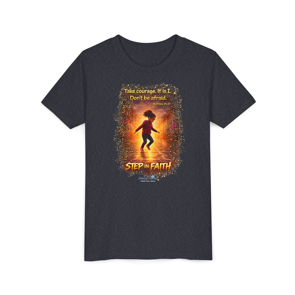 Youth Tee - 'Step Out in Faith' Inspirational Kids Christian Graphic Shirt