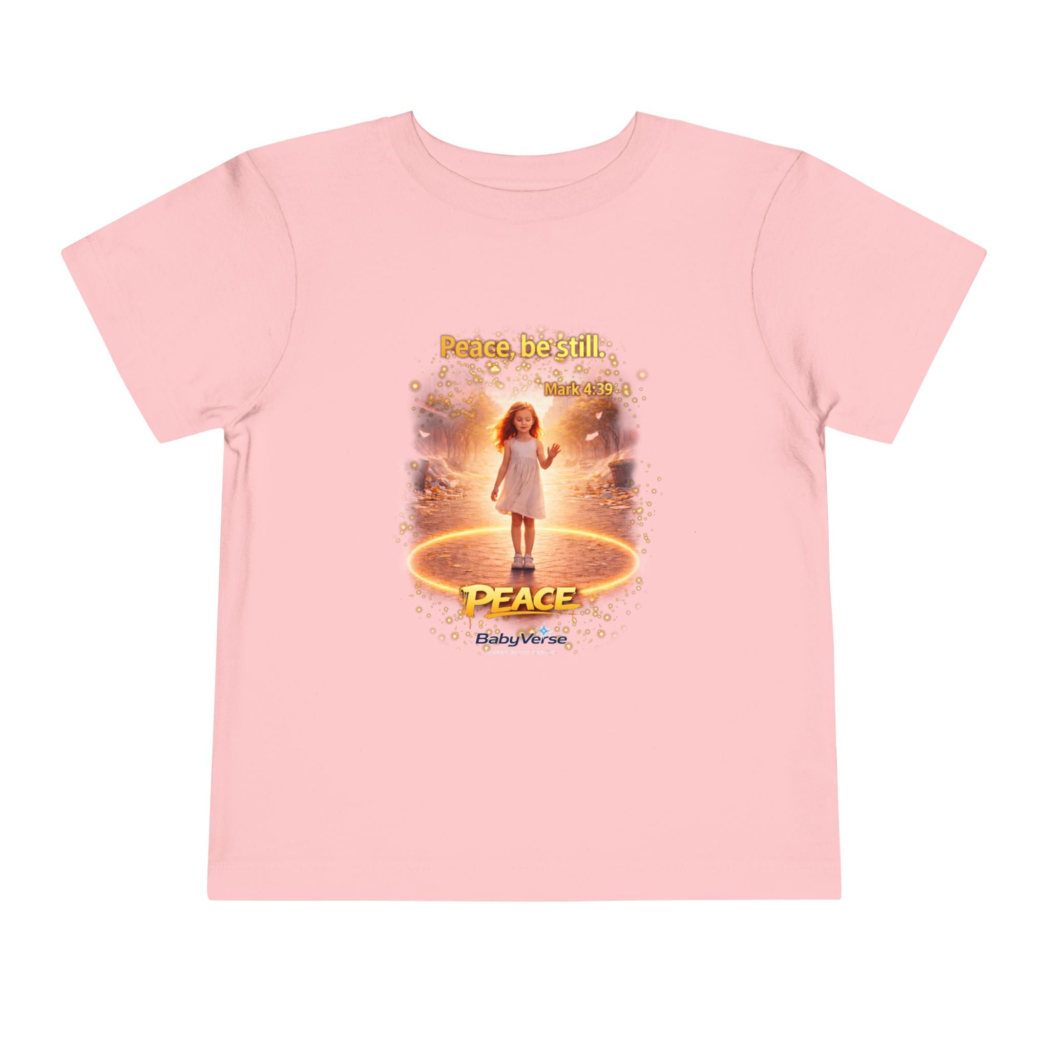 Toddler Tee — “Peace, Be Still” Inspirational Christian Tee | Mark 4:39 Bible Verse Faith Shirt for Kids