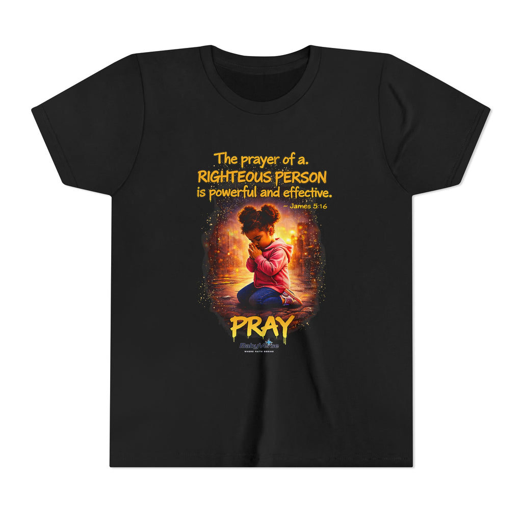 Youth Christian T-Shirt “Pray” | James 5:16 Faith Kids Shirt | Inspirational Youth Tee