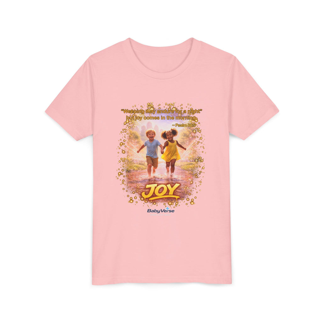 Youth Christian T-Shirt “Joy” | Psalm 30:5 Faith Kids Shirt | Inspirational Bible Verse Youth Tee