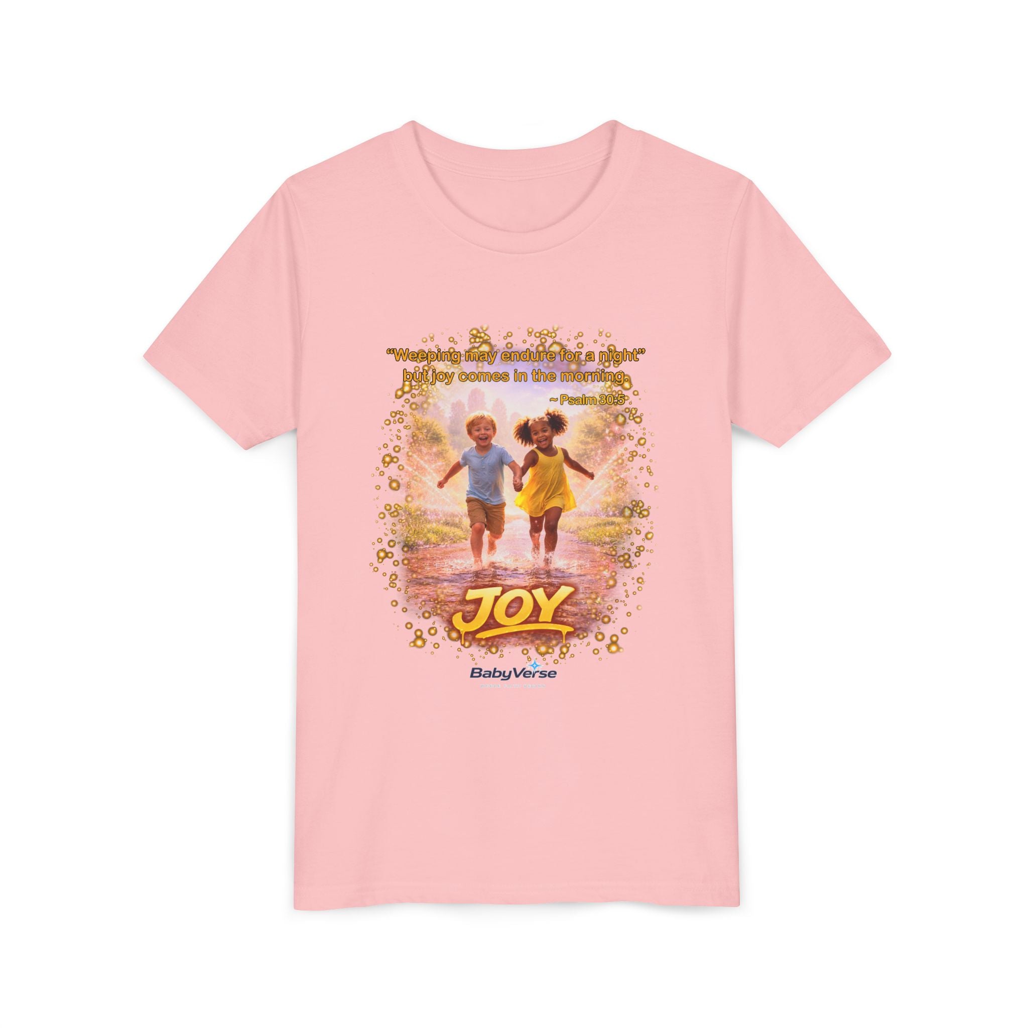 Youth Christian T-Shirt “Joy” | Psalm 30:5 Faith Kids Shirt | Inspirational Bible Verse Youth Tee