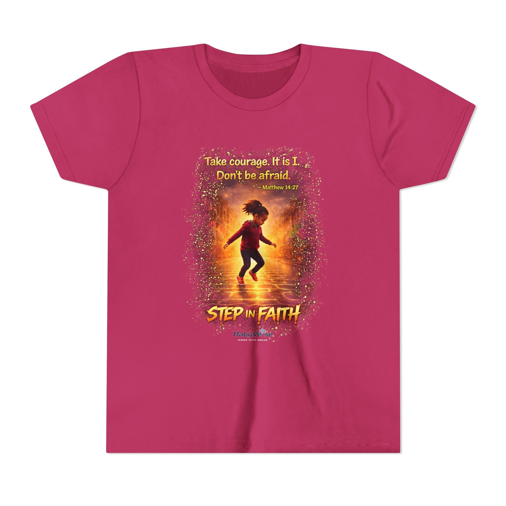 Youth Christian T-Shirt “Step in Faith” | Matthew 14:27 Kids Faith Shirt | Inspirational Bible Verse Youth Tee