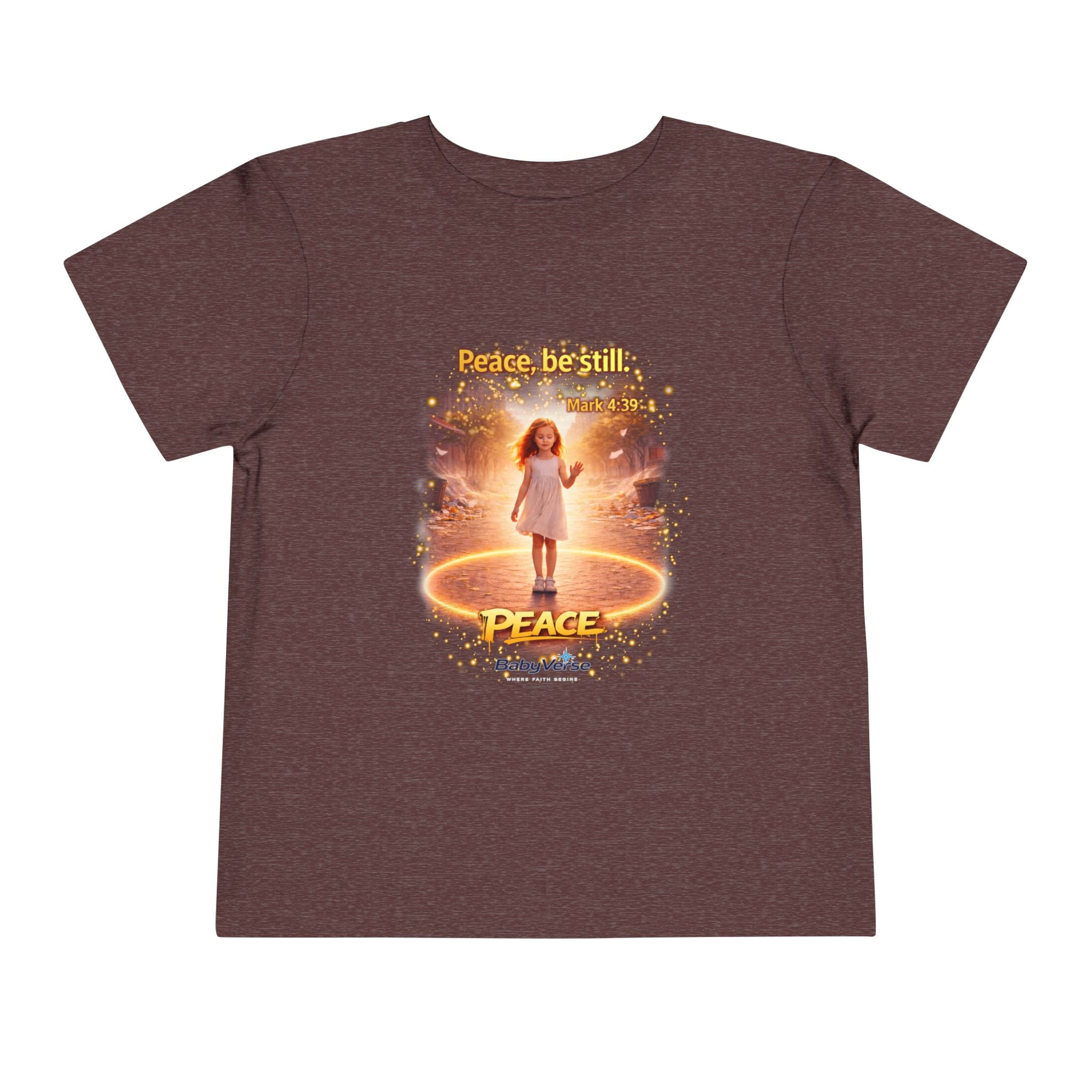 Toddler Tee — “Peace, Be Still” Inspirational Christian Tee | Mark 4:39 Bible Verse Faith Shirt for Kids