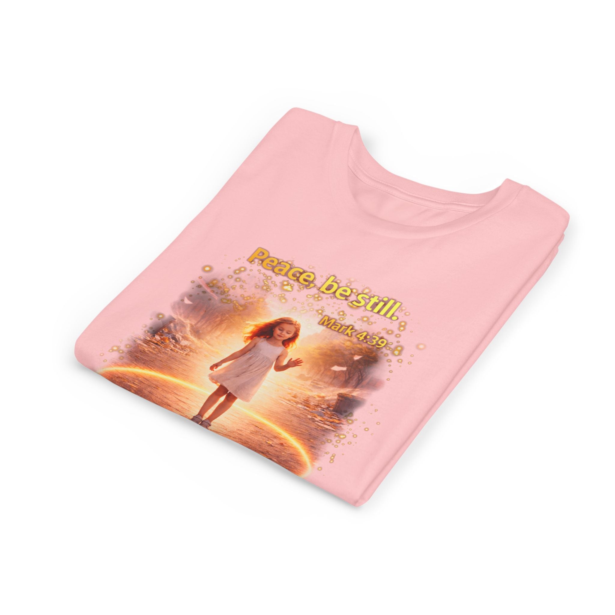 Youth Christian T-Shirt “Peace Be Still” | Mark 4:39 Kids Faith Shirt | Bible Verse Youth Tee