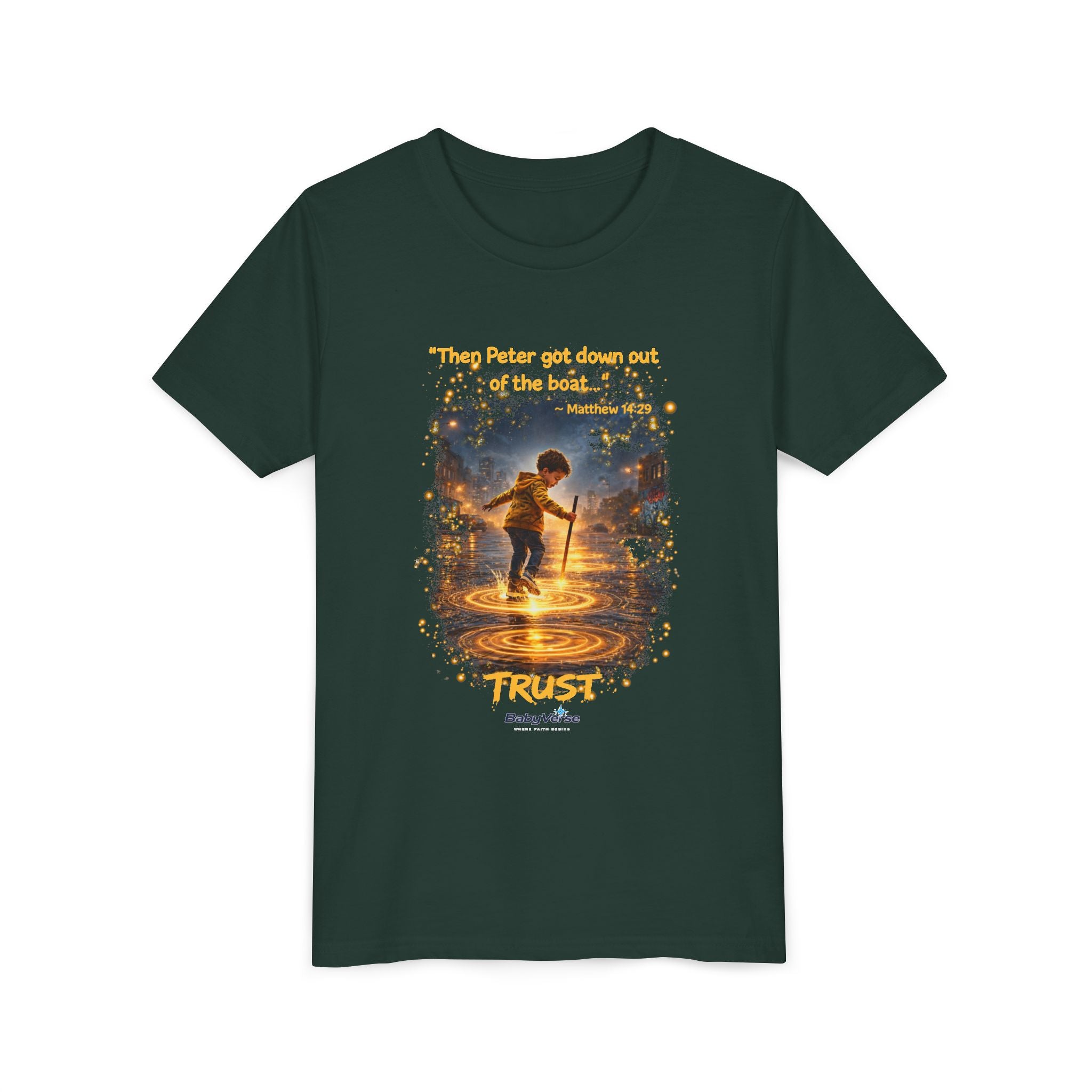 Youth Christian T-Shirt “Trust” | Matthew 14:29 Faith Kids Shirt | Inspirational Youth Tee