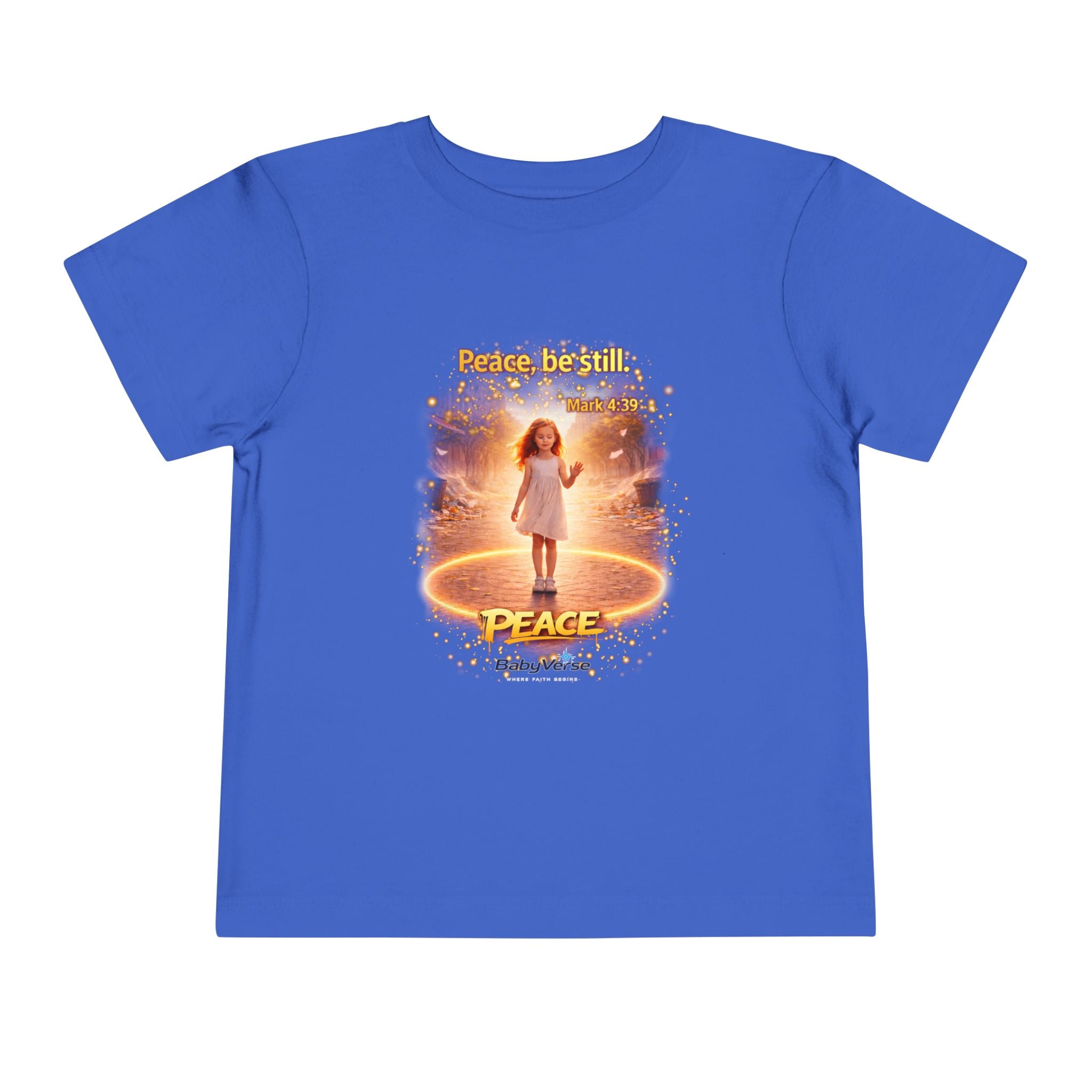 Toddler Tee — “Peace, Be Still” Inspirational Christian Tee | Mark 4:39 Bible Verse Faith Shirt for Kids