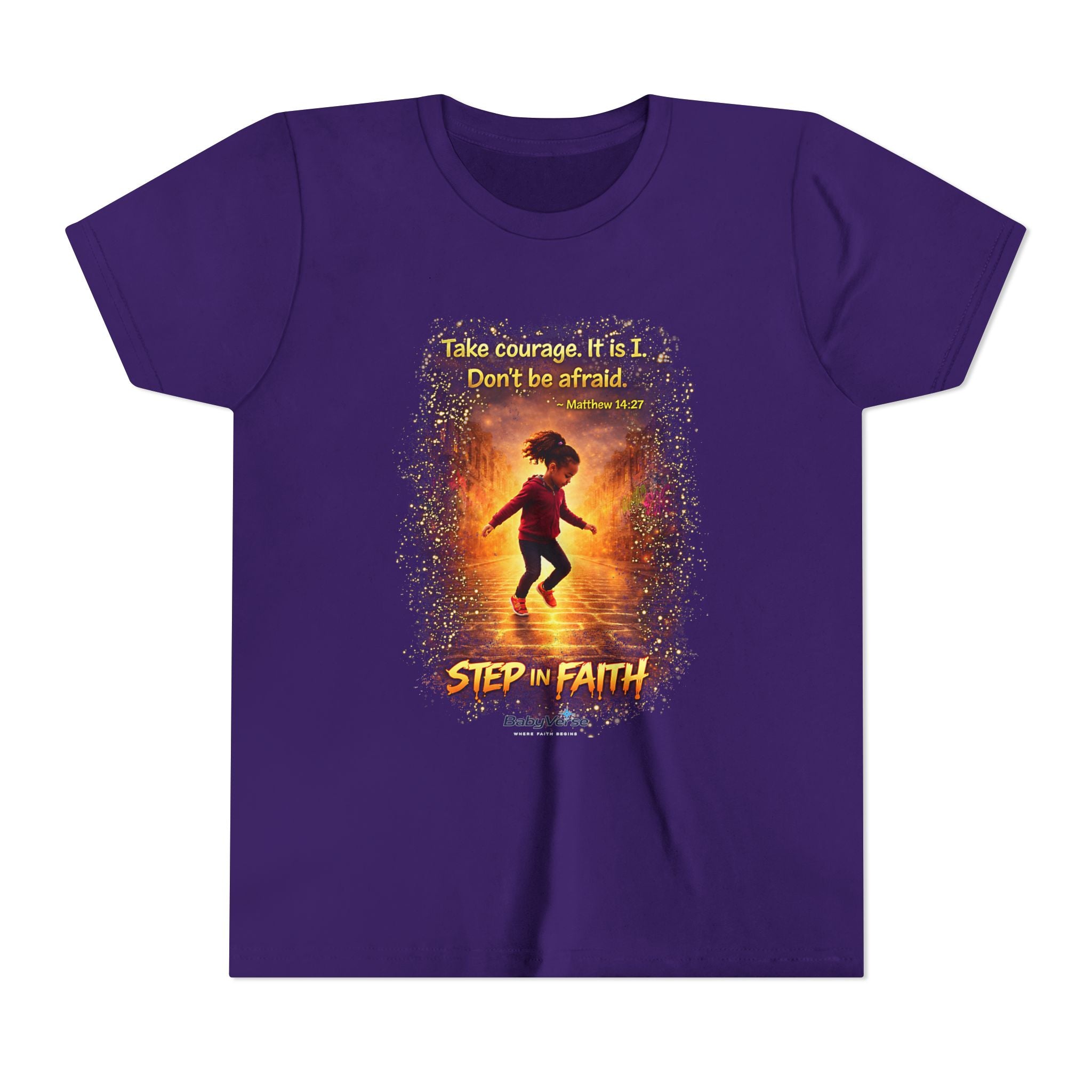 Youth Christian T-Shirt “Step in Faith” | Matthew 14:27 Kids Faith Shirt | Inspirational Bible Verse Youth Tee