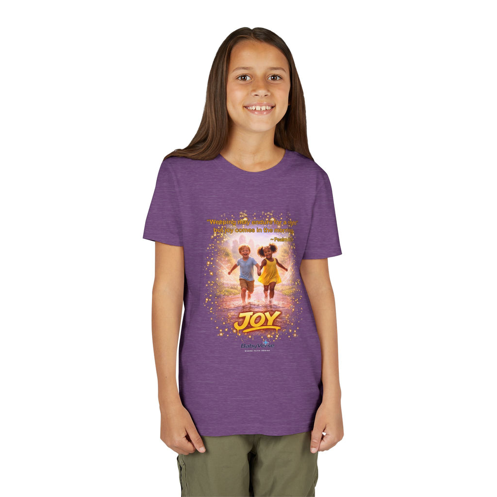 Youth Christian T-Shirt “Joy” | Psalm 30:5 Faith Kids Shirt | Inspirational Bible Verse Youth Tee