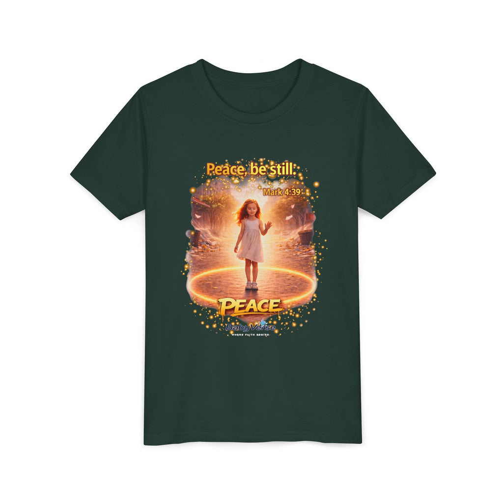 Youth Christian T-Shirt “Peace Be Still” | Mark 4:39 Kids Faith Shirt | Bible Verse Youth Tee