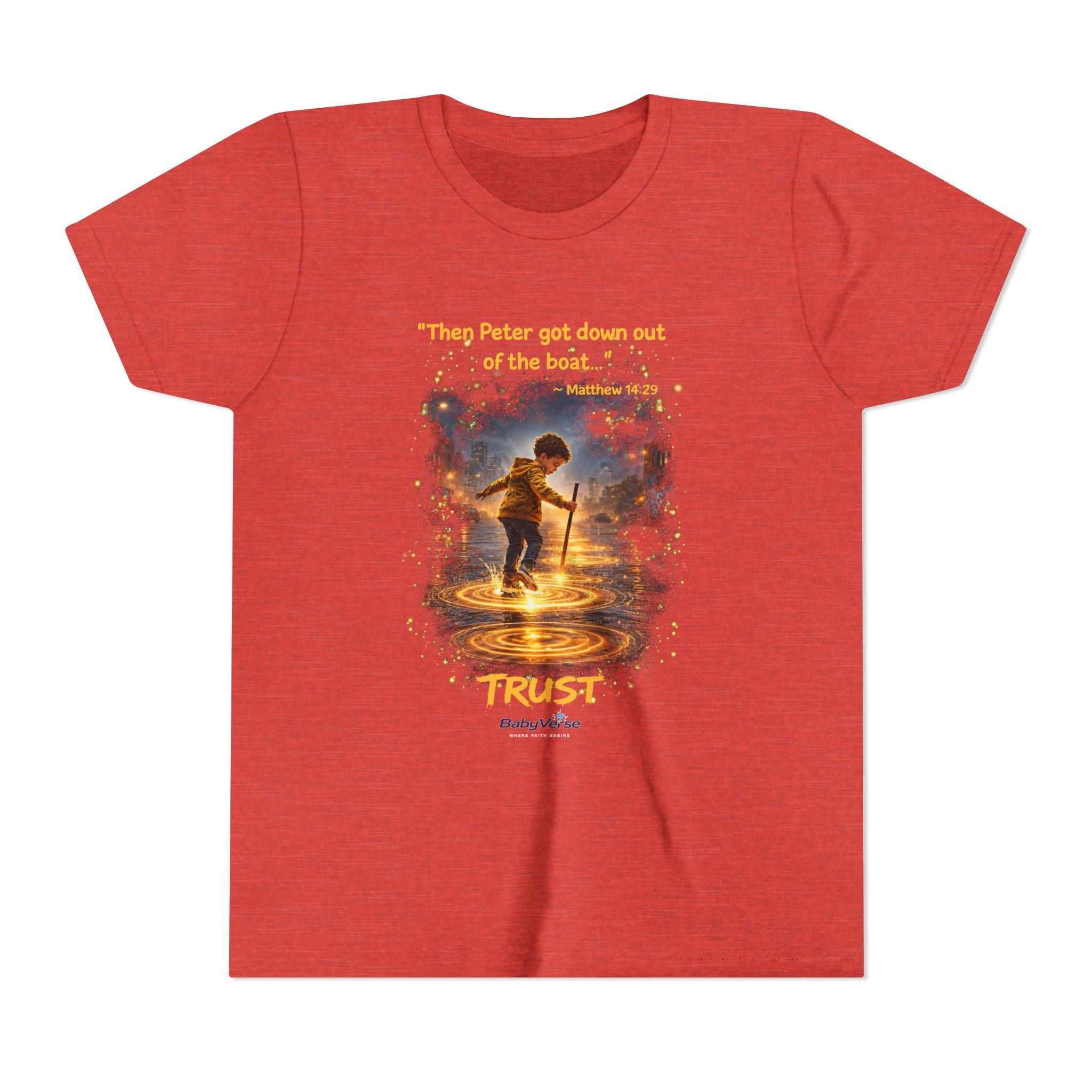 Youth Christian T-Shirt “Trust” | Matthew 14:29 Faith Kids Shirt | Inspirational Youth Tee