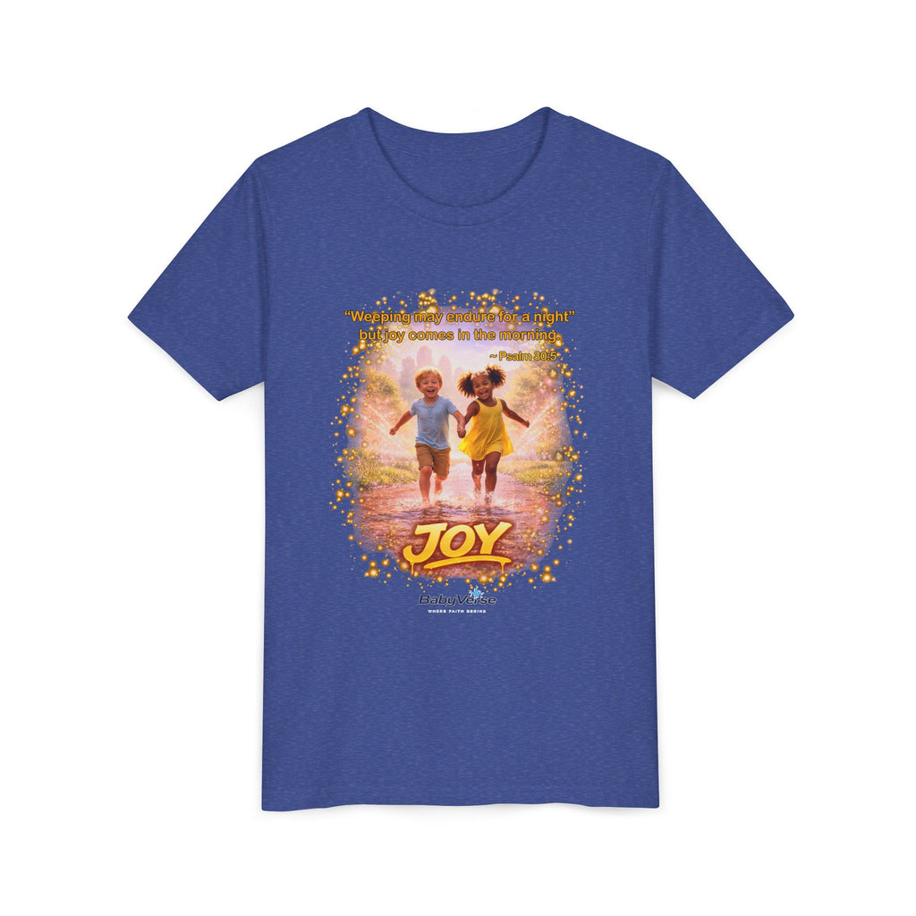 Youth Christian T-Shirt “Joy” | Psalm 30:5 Faith Kids Shirt | Inspirational Bible Verse Youth Tee