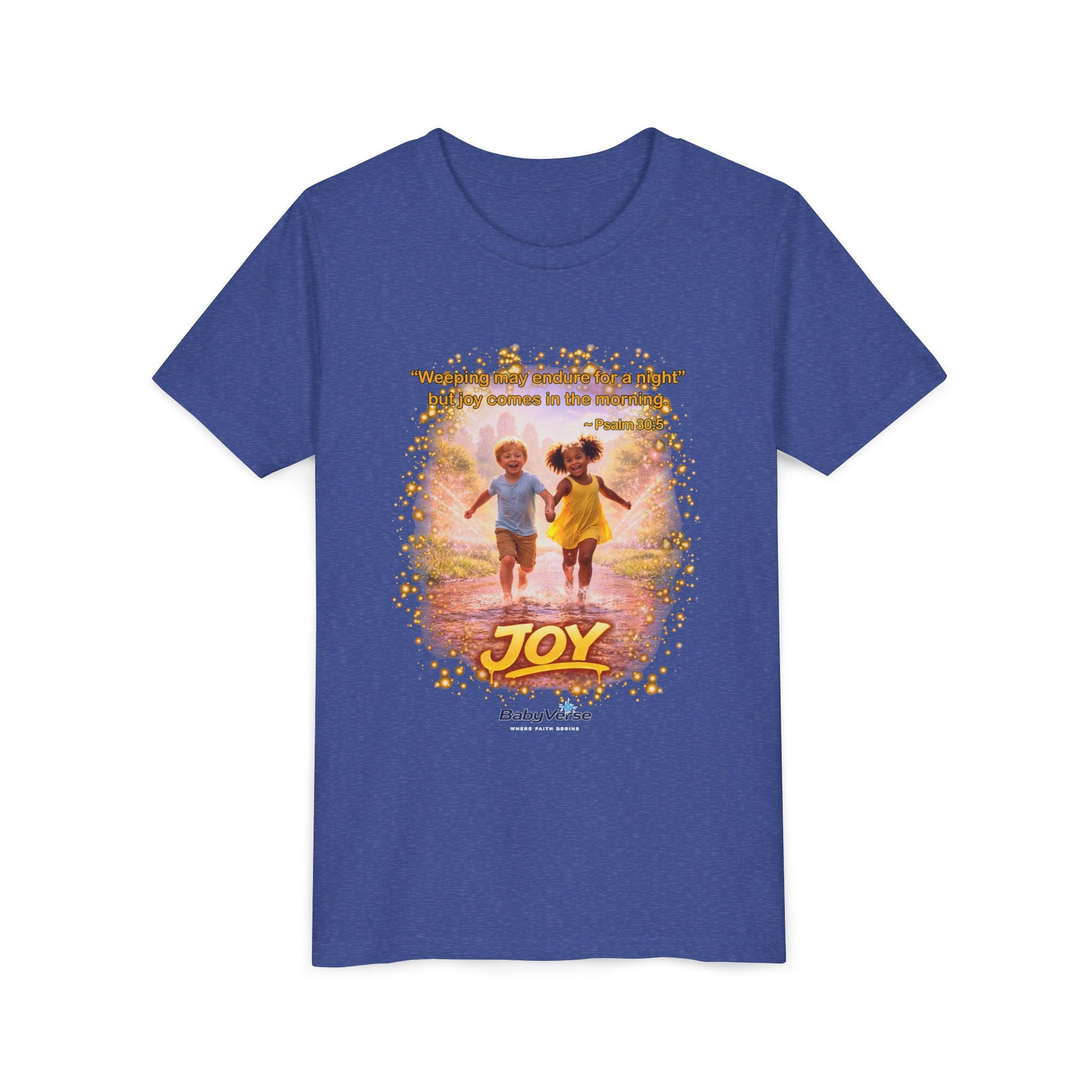 Youth Christian T-Shirt “Joy” | Psalm 30:5 Faith Kids Shirt | Inspirational Bible Verse Youth Tee