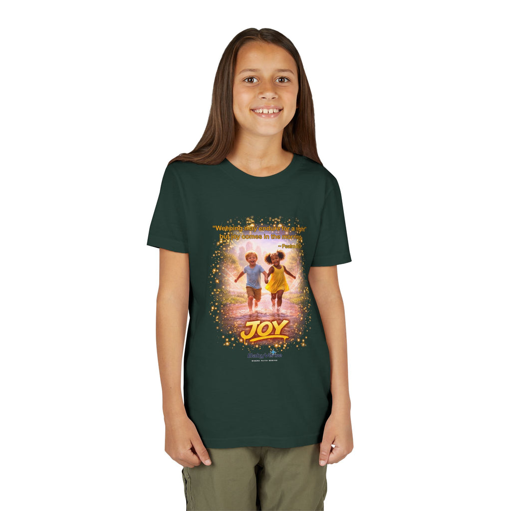 Youth Christian T-Shirt “Joy” | Psalm 30:5 Faith Kids Shirt | Inspirational Bible Verse Youth Tee