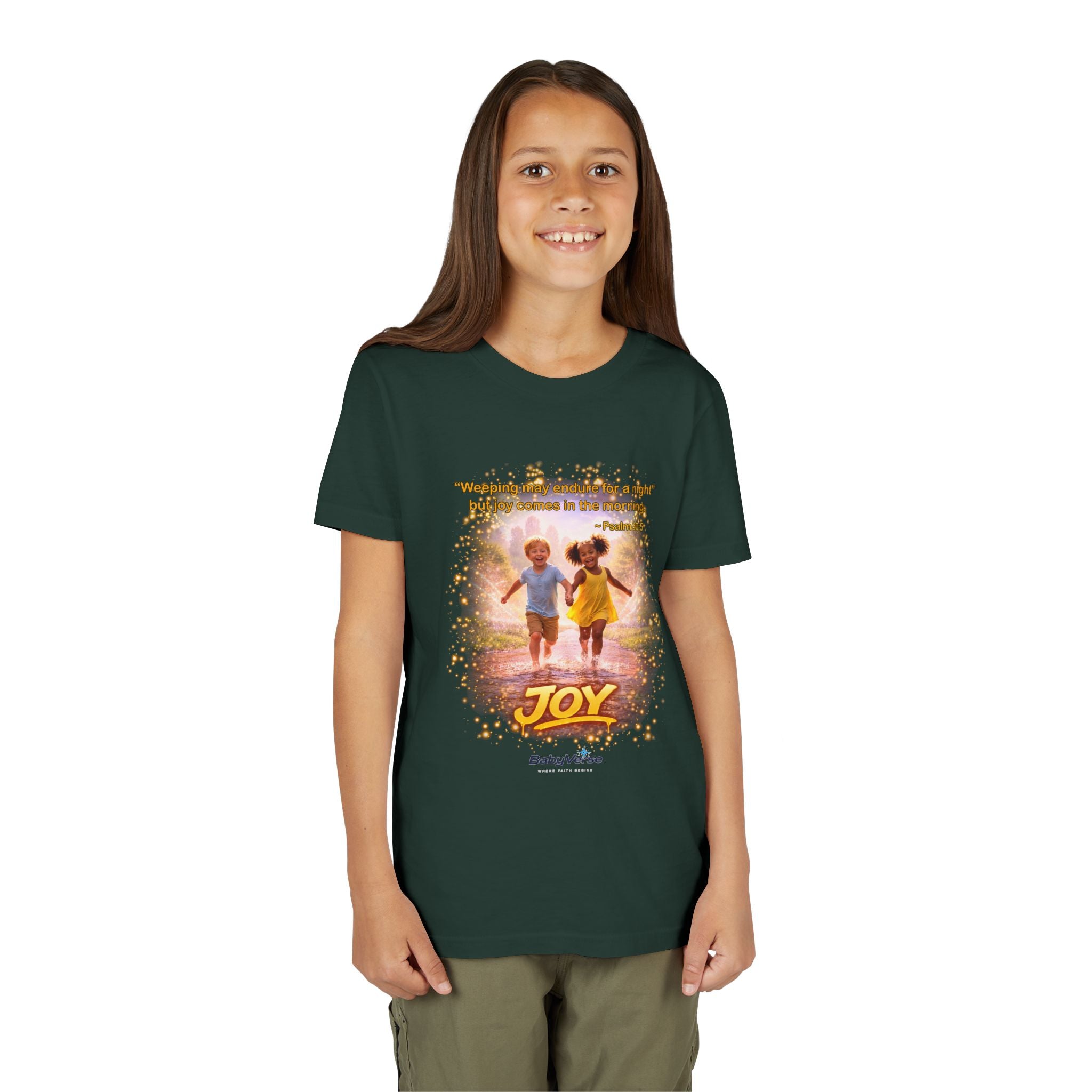 Youth Christian T-Shirt “Joy” | Psalm 30:5 Faith Kids Shirt | Inspirational Bible Verse Youth Tee