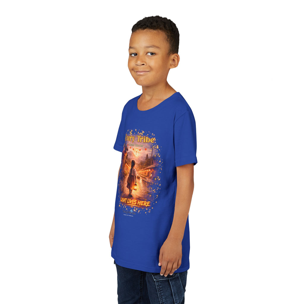 Youth Christian T-Shirt “Light Lives Here” | Psalm 119:105 Faith Kids Shirt | Inspirational Youth Tee