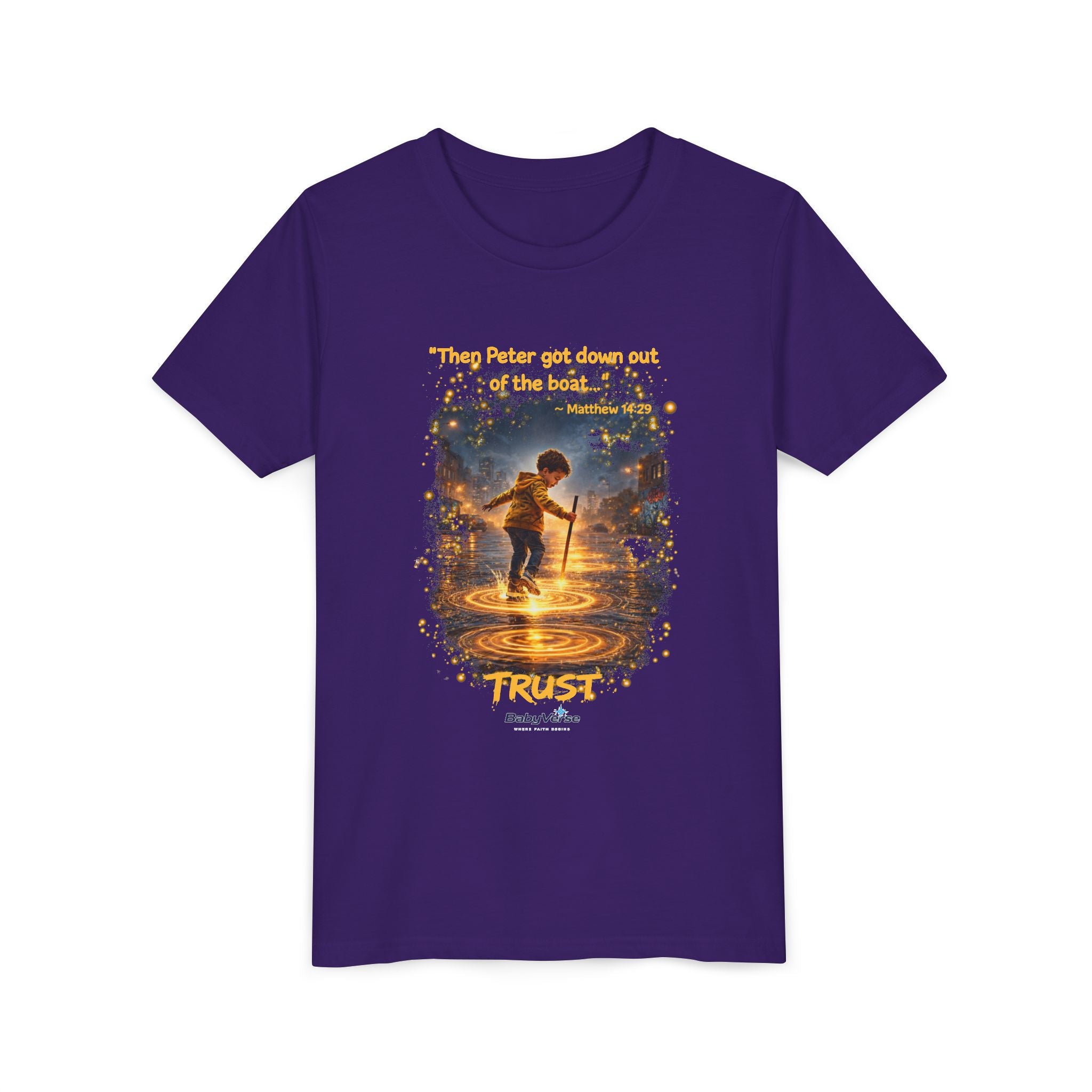 Youth Christian T-Shirt “Trust” | Matthew 14:29 Faith Kids Shirt | Inspirational Youth Tee