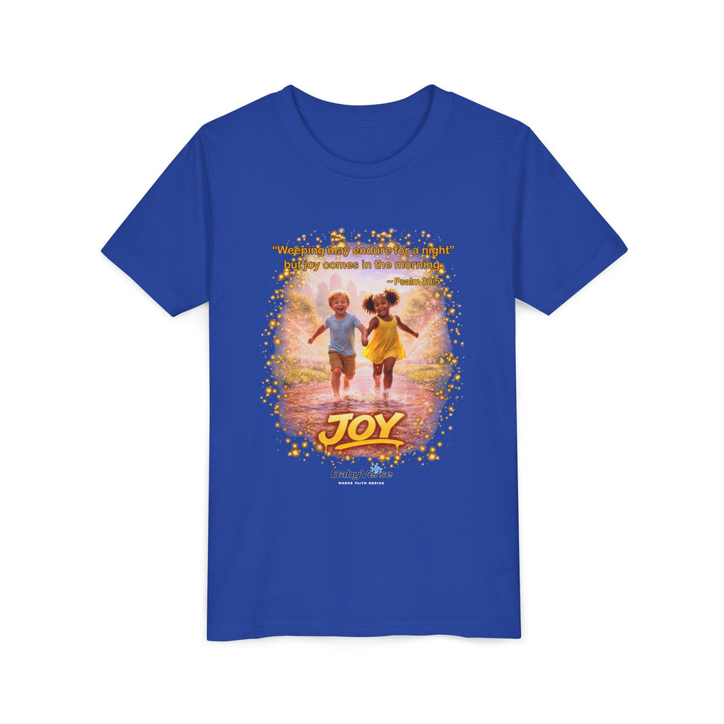 Youth Christian T-Shirt “Joy” | Psalm 30:5 Faith Kids Shirt | Inspirational Bible Verse Youth Tee