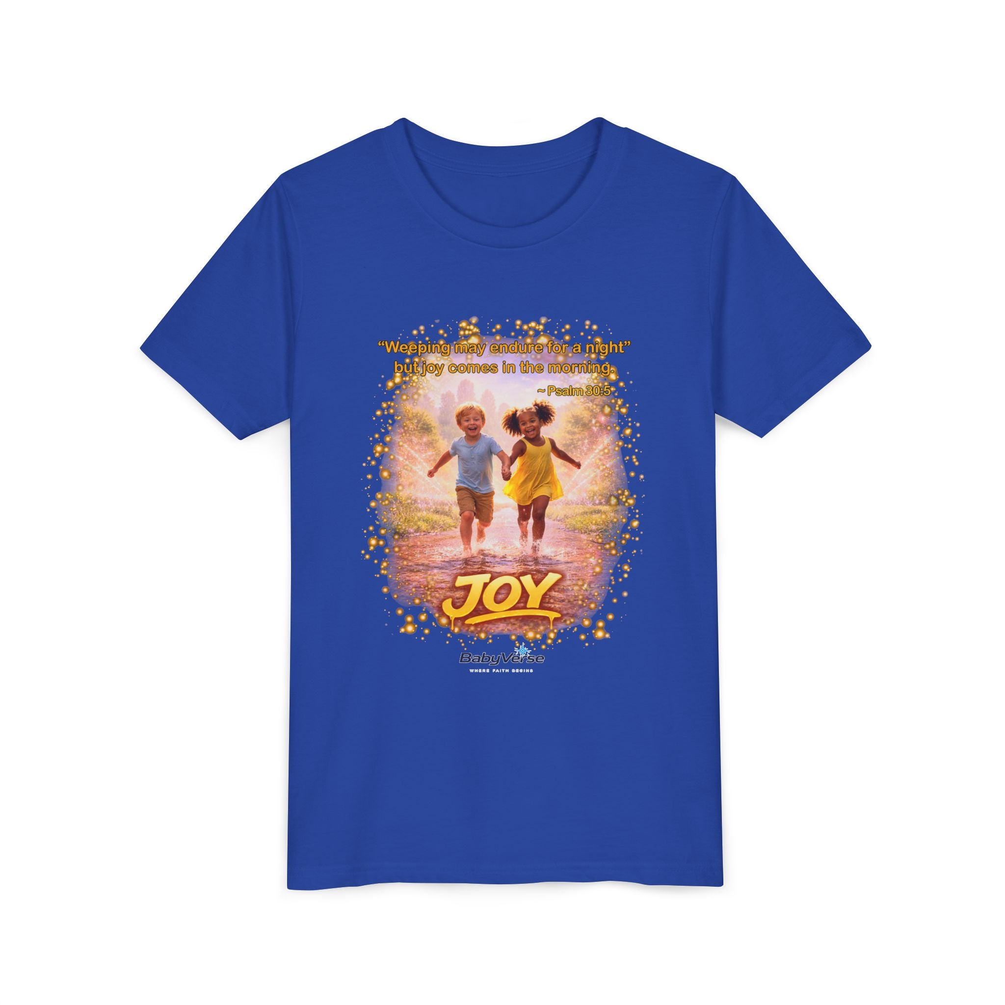 Youth Christian T-Shirt “Joy” | Psalm 30:5 Faith Kids Shirt | Inspirational Bible Verse Youth Tee