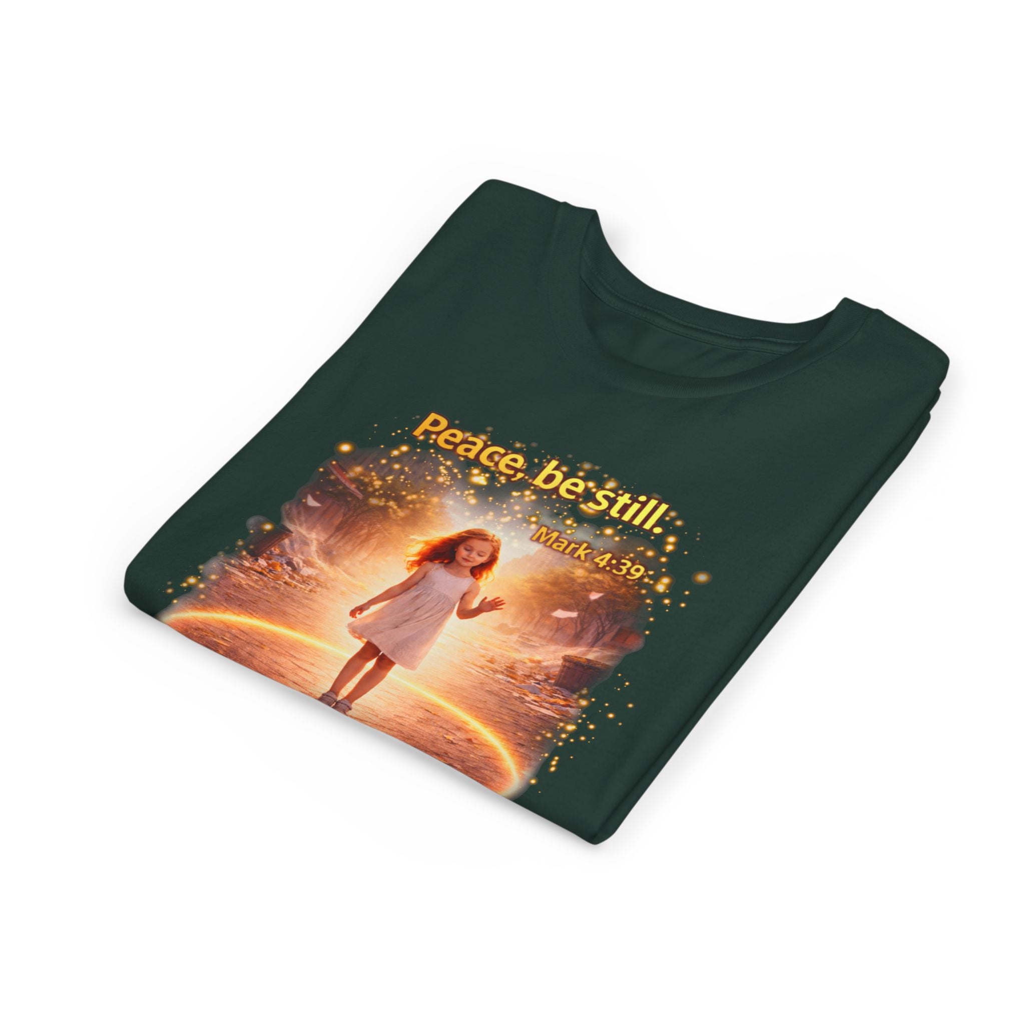 Youth Christian T-Shirt “Peace Be Still” | Mark 4:39 Kids Faith Shirt | Bible Verse Youth Tee