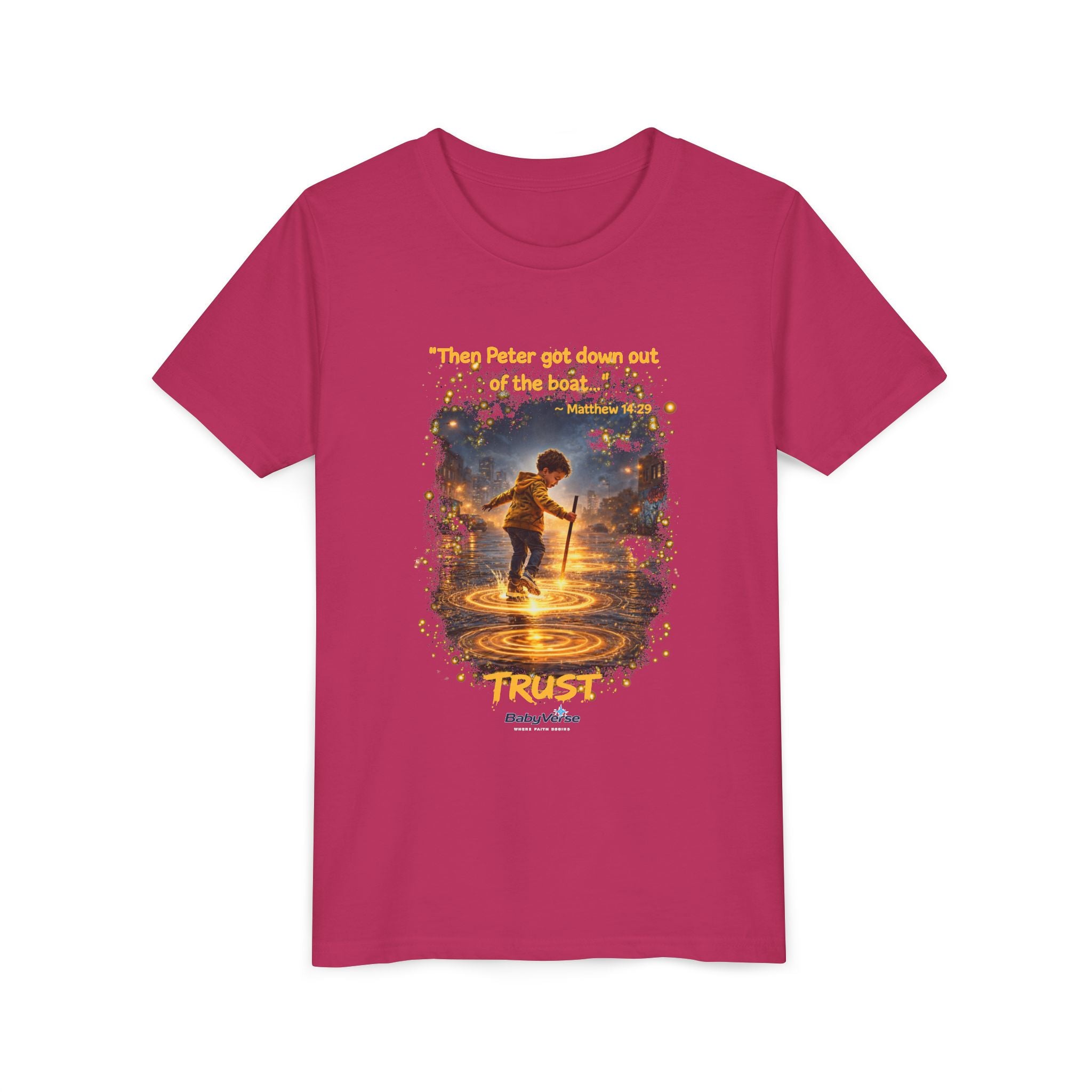 Youth Christian T-Shirt “Trust” | Matthew 14:29 Faith Kids Shirt | Inspirational Youth Tee