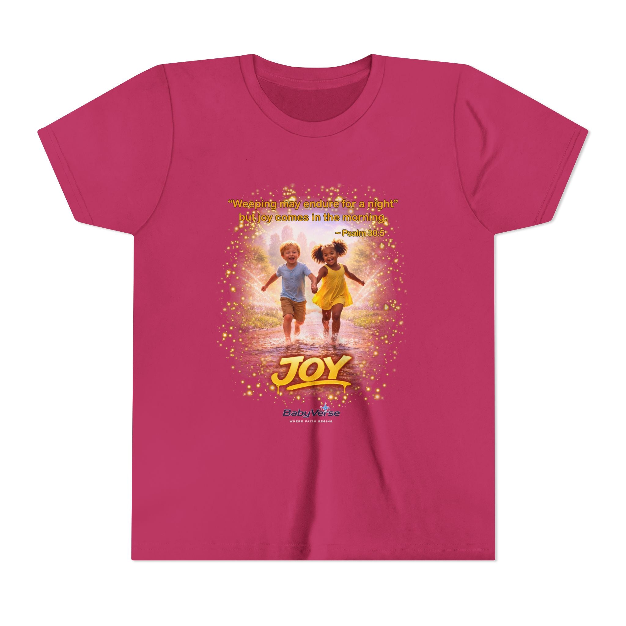 Youth Christian T-Shirt “Joy” | Psalm 30:5 Faith Kids Shirt | Inspirational Bible Verse Youth Tee