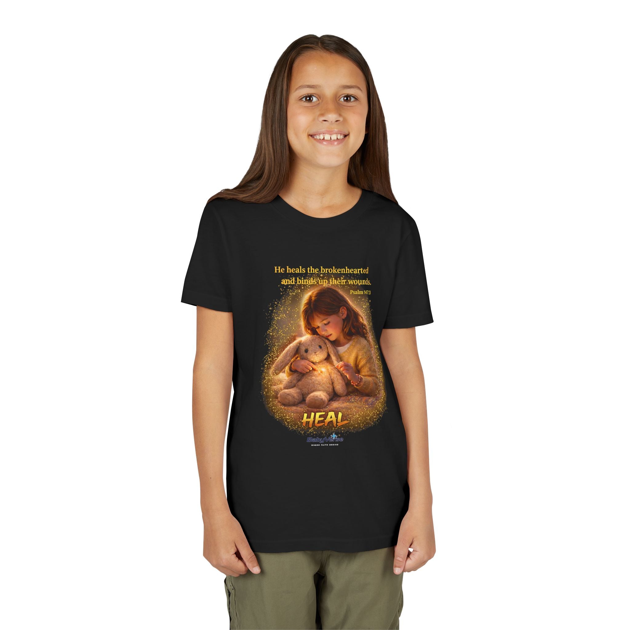 Youth Christian T-Shirt “Heal” | Psalm 148:3 Faith Based Kids Shirt | Inspirational Bible Verse Youth Tee